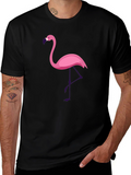 Black T-Shirt with Flamingo Graphic