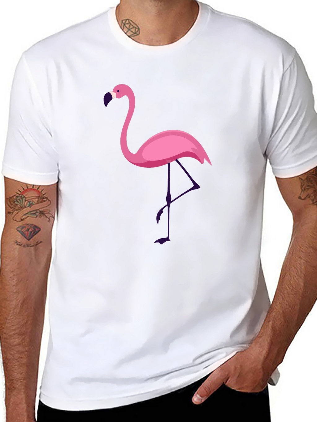 Black T-Shirt with Flamingo Graphic