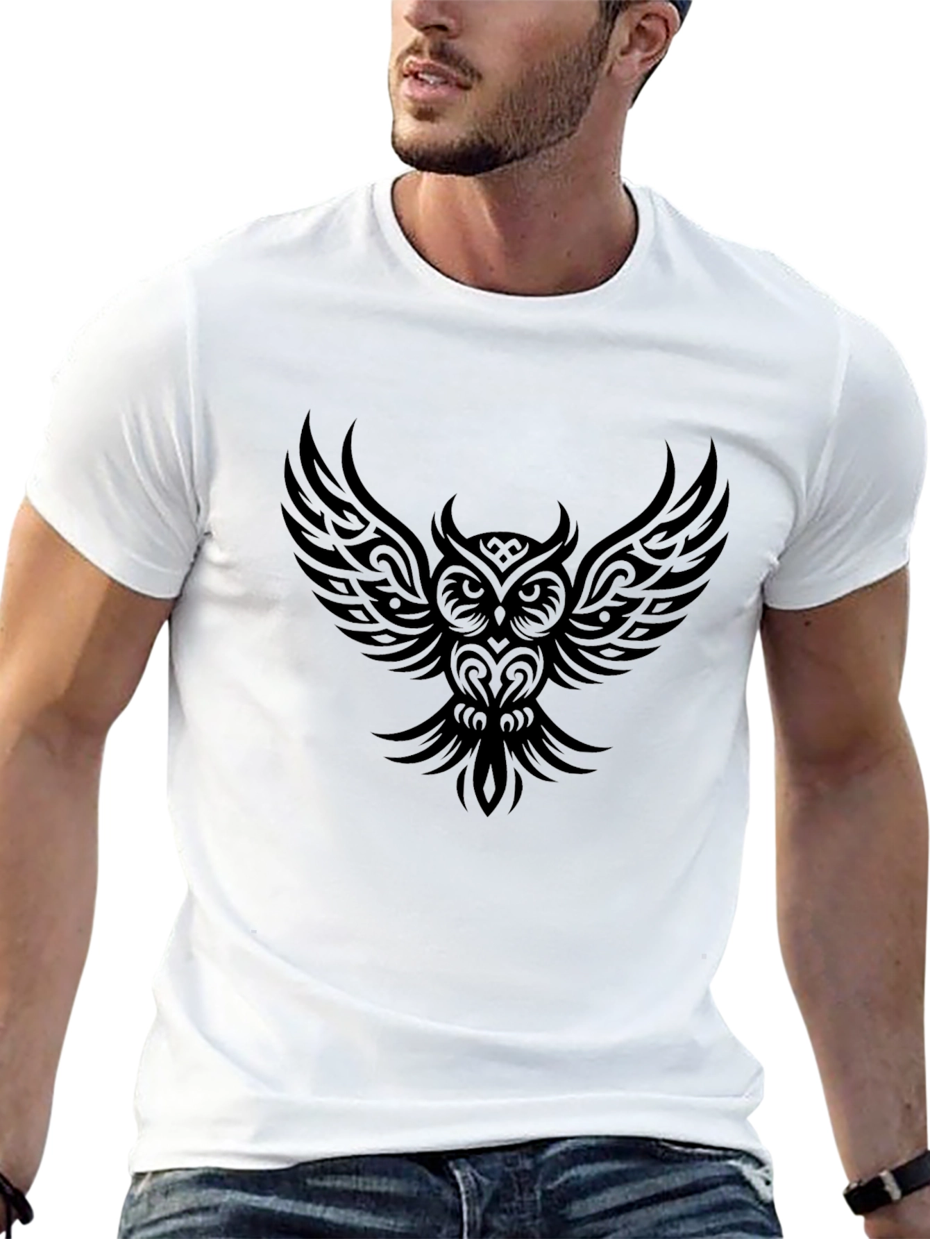 Mens Black Owl Graphic Tee