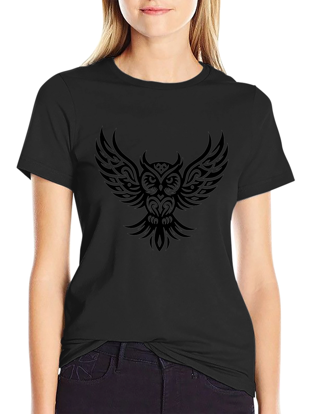 Mens Black Owl Graphic Tee