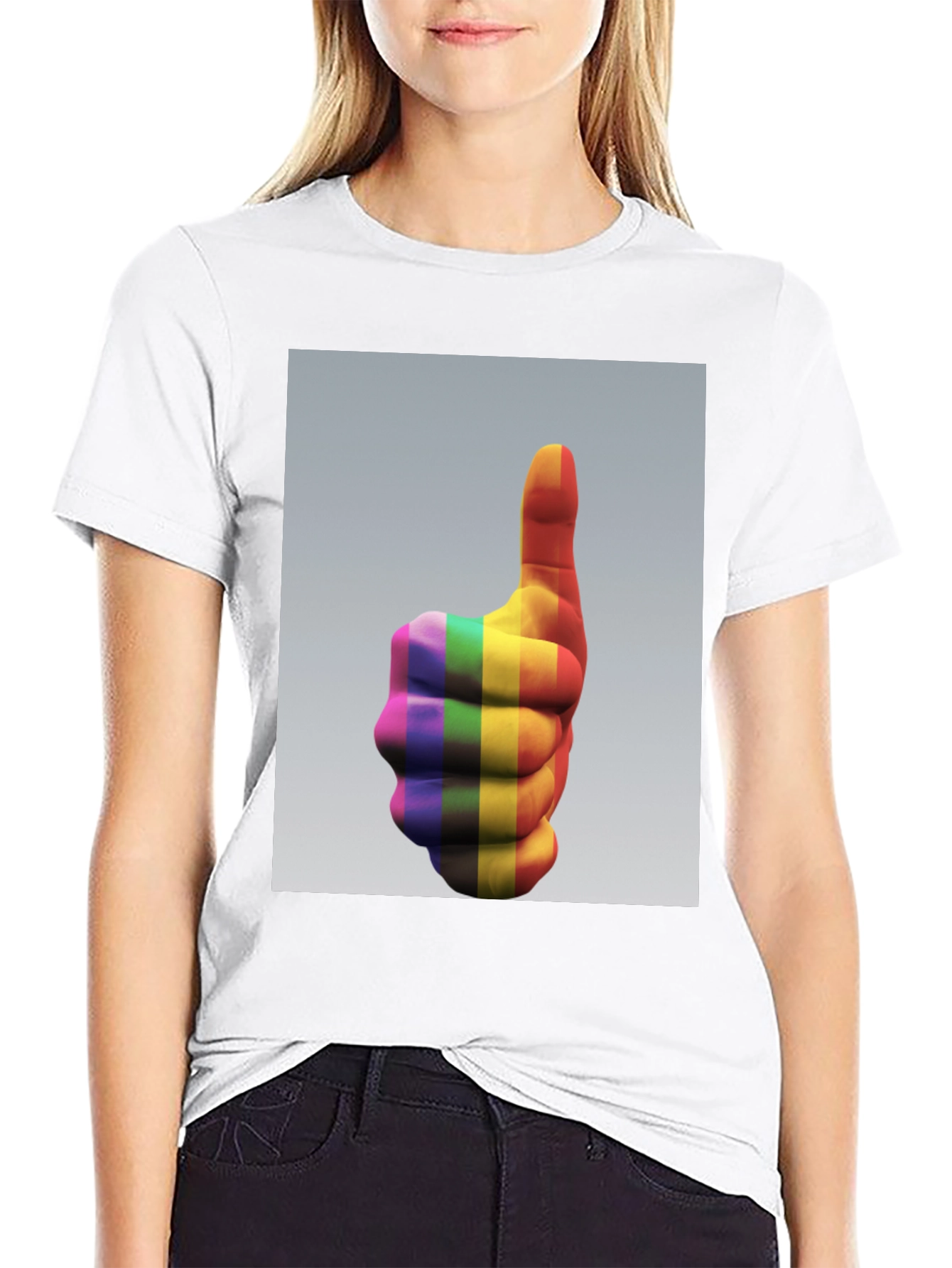 Rainbow Thumbs Up Graphic Tee - Pride & Positivity
