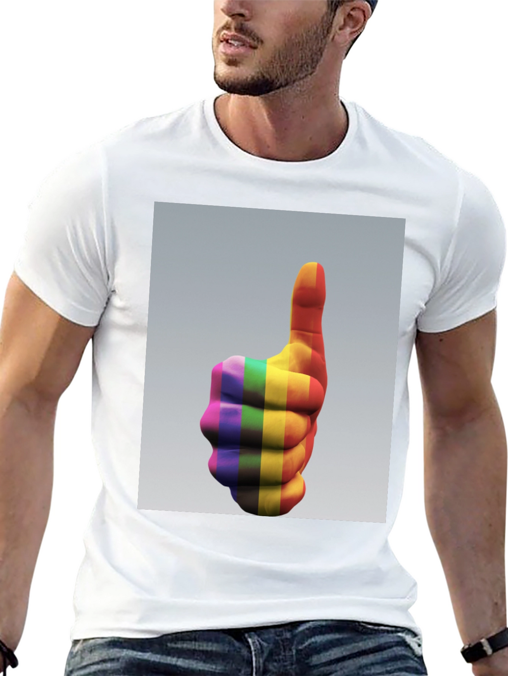 Rainbow Thumbs Up Graphic Tee - Pride & Positivity
