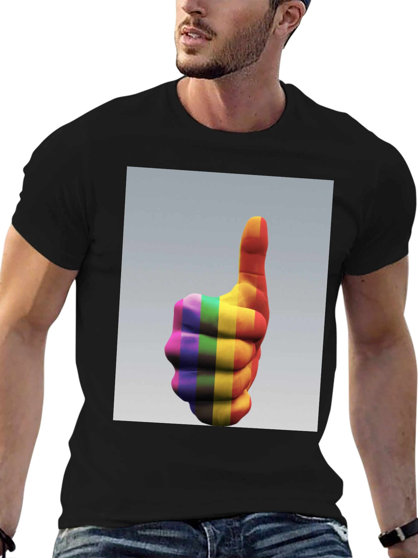 Rainbow Thumbs Up Graphic Tee - Pride & Positivity