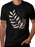 Botanical Print Black Casual Tee
