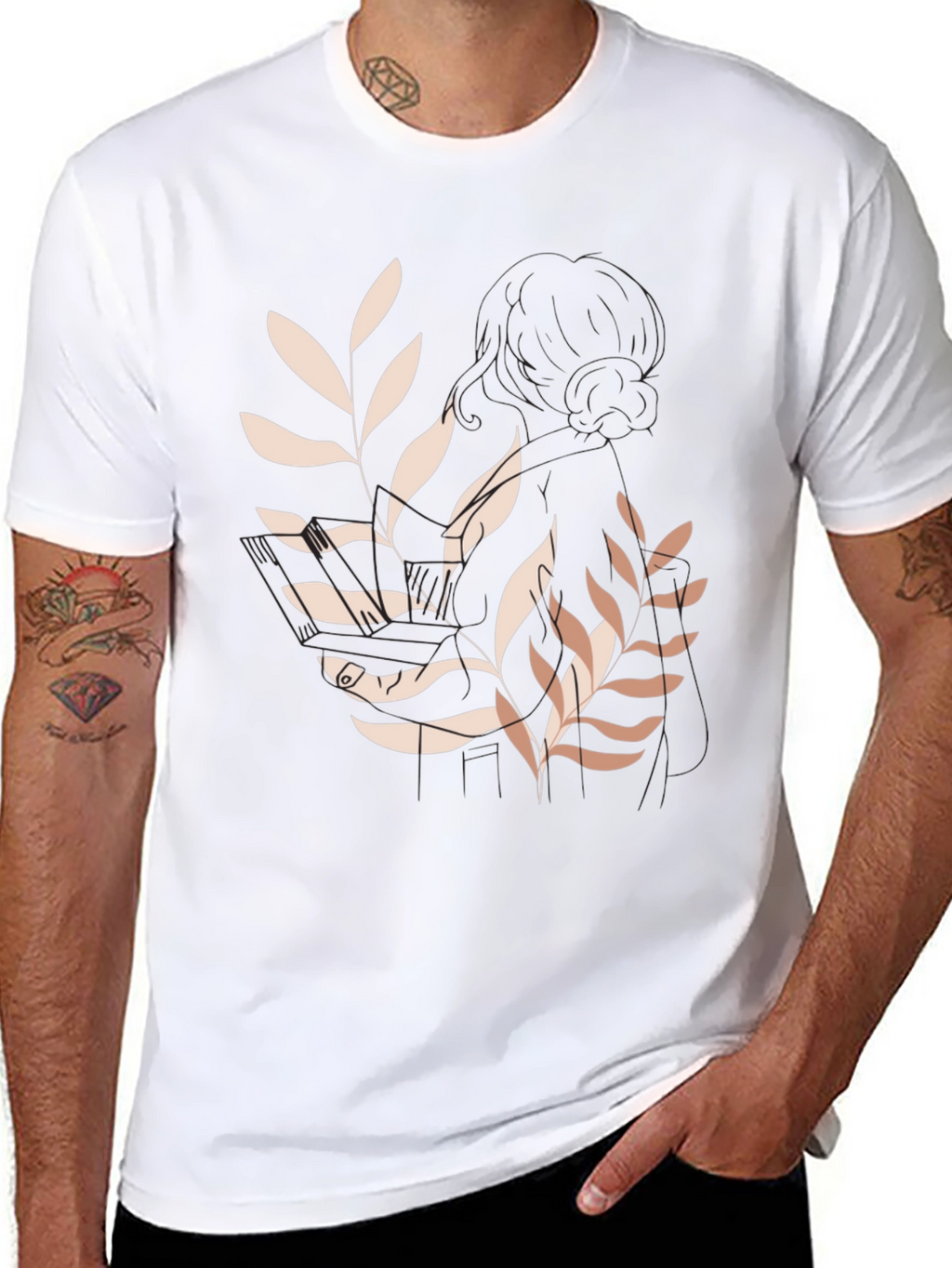 Botanical Print Black Casual Tee