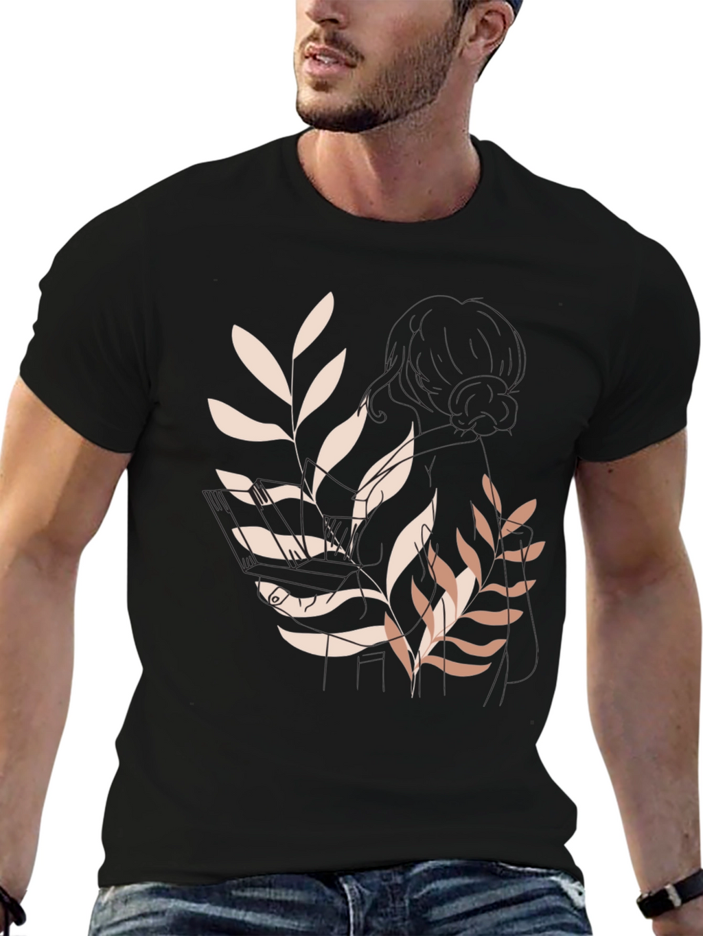 Botanical Print Black Casual Tee