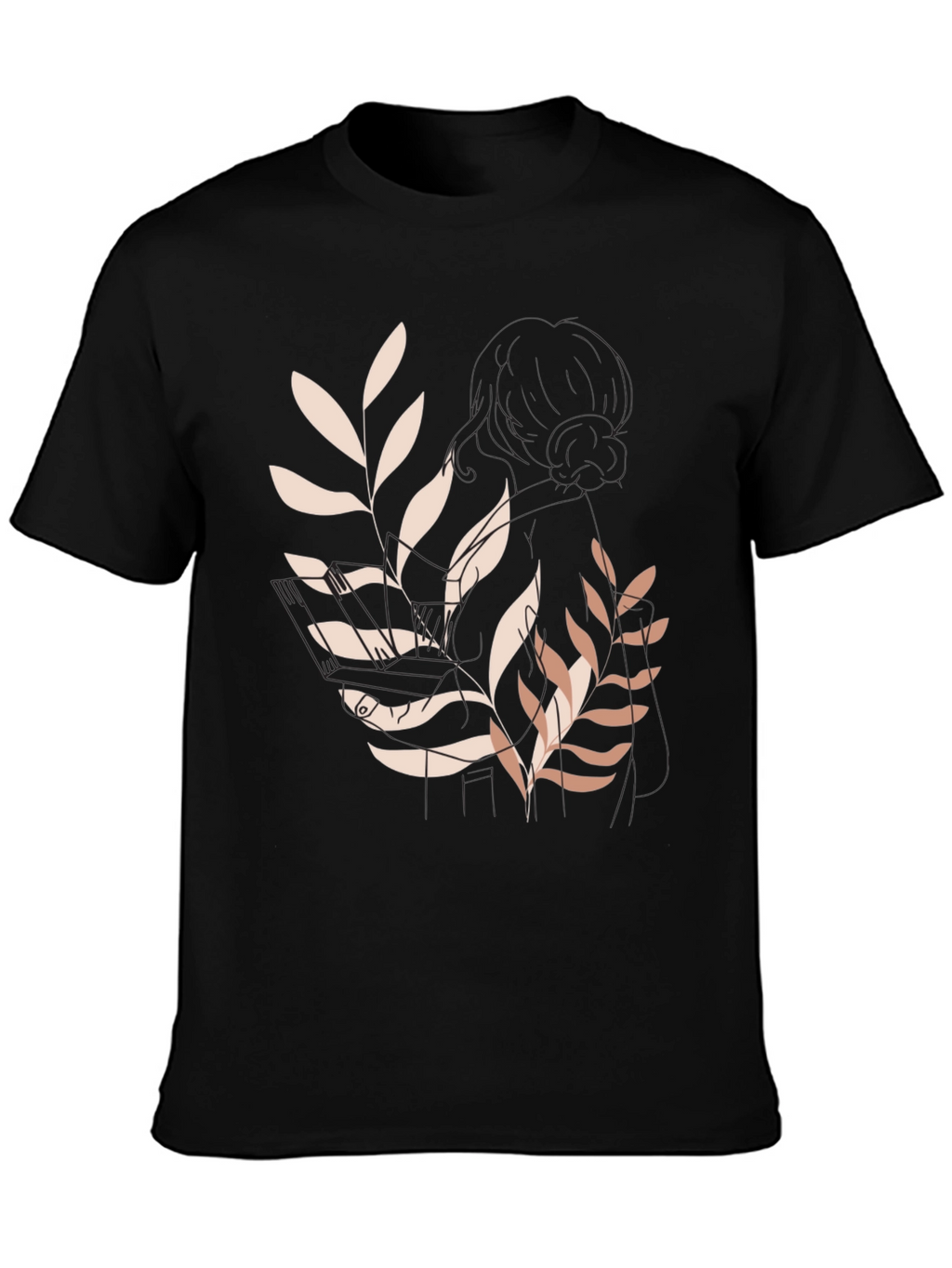 Botanical Print Black Casual Tee