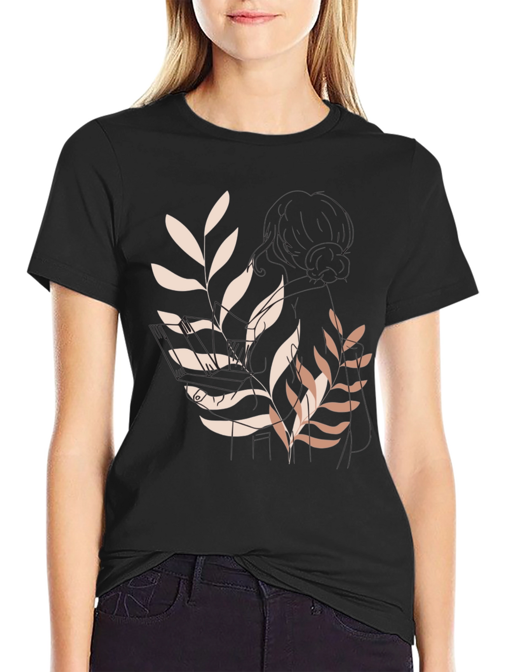 Botanical Print Black Casual Tee