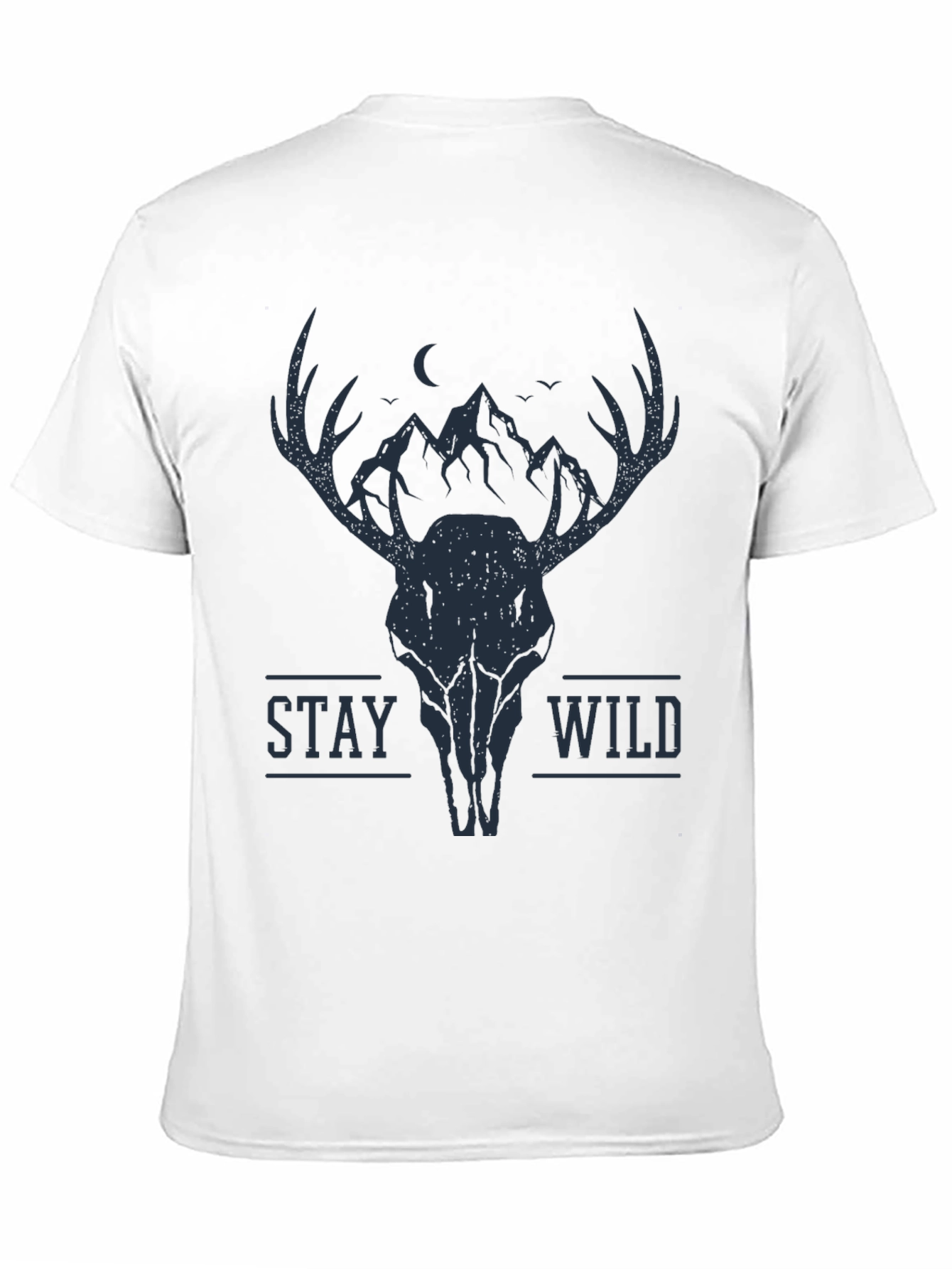 Stay Wild Deer Skull Graphic Tee - Black