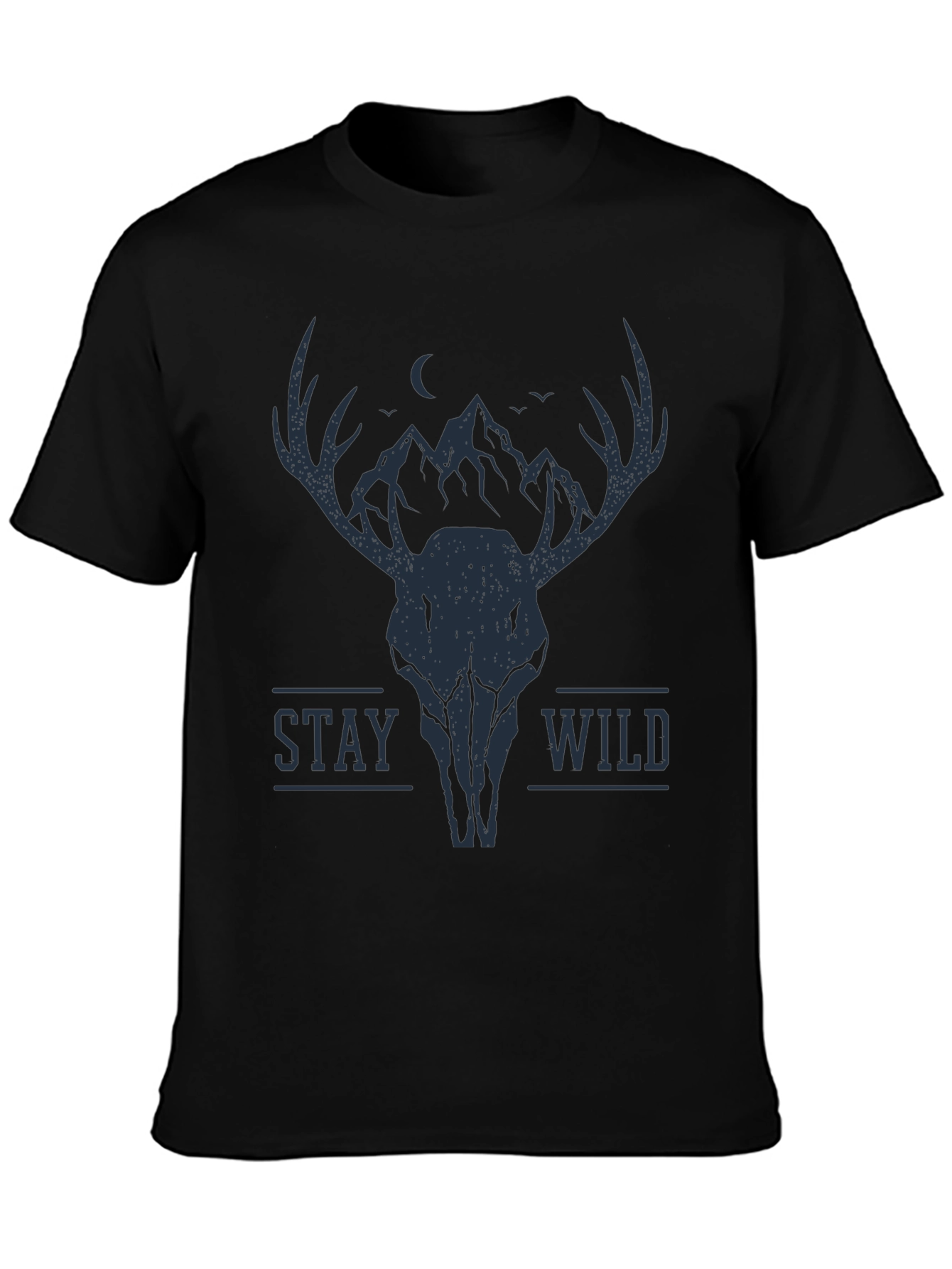 Stay Wild Deer Skull Graphic Tee - Black
