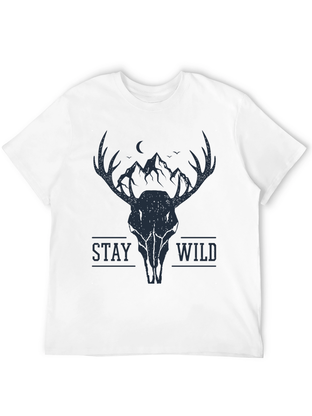 Stay Wild Deer Skull Graphic Tee - Black
