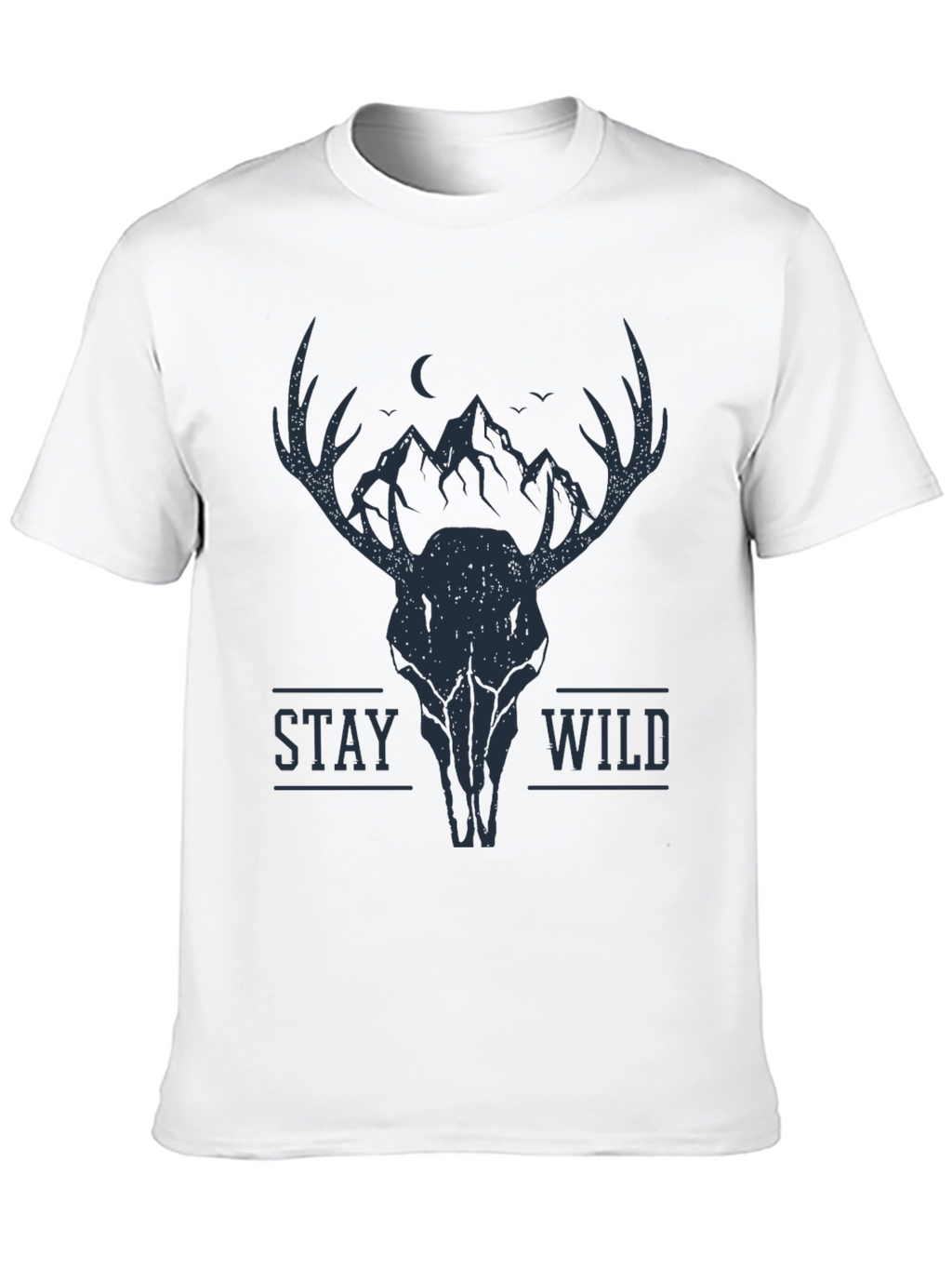 Stay Wild Deer Skull Graphic Tee - Black