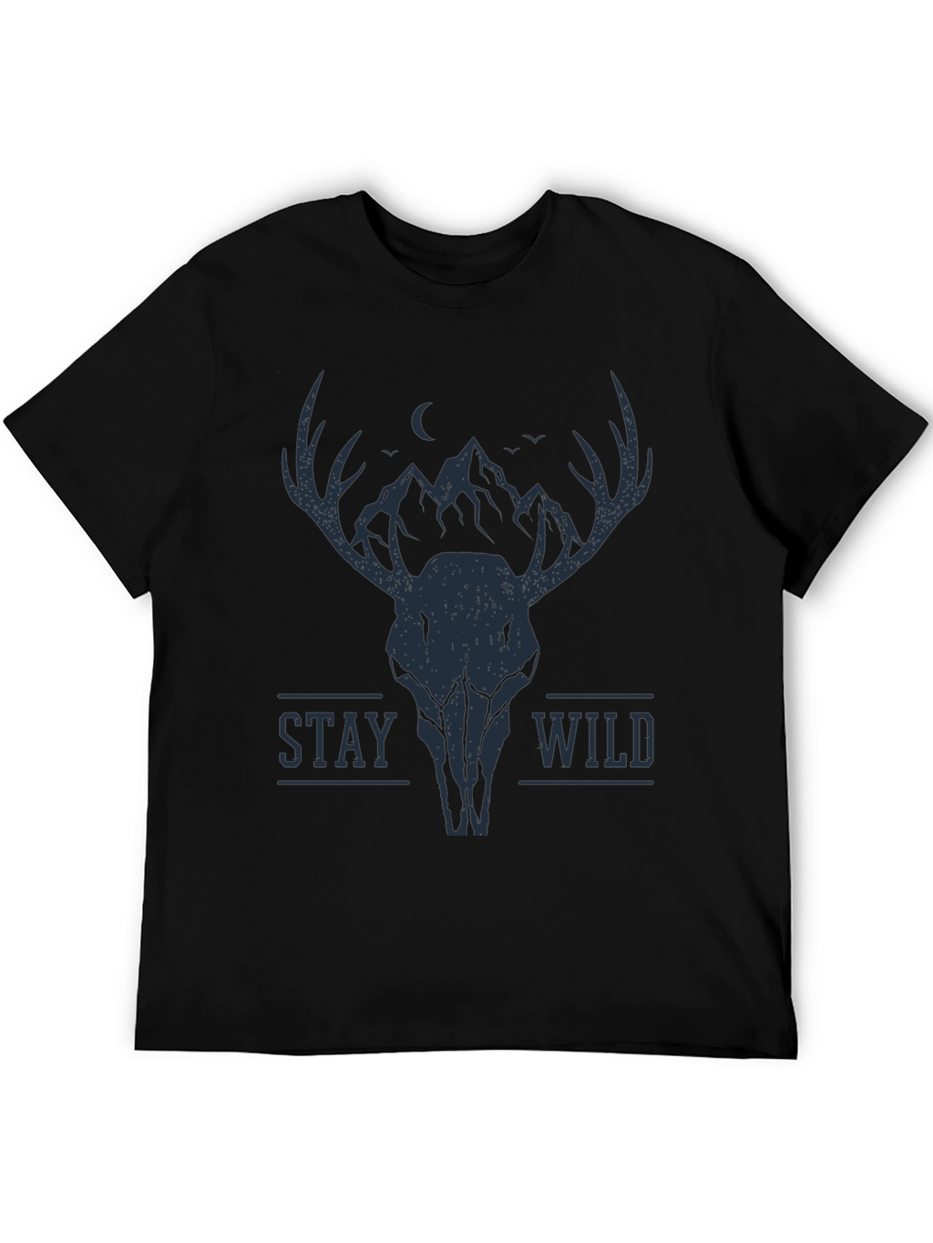 Stay Wild Deer Skull Graphic Tee - Black