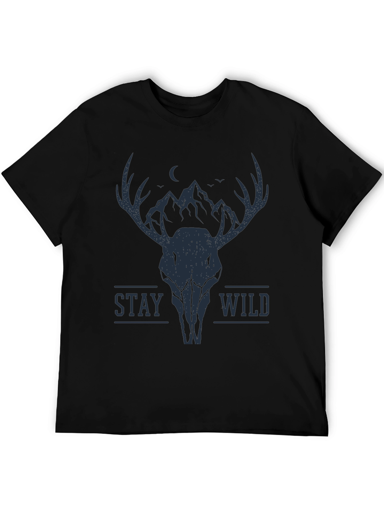 Stay Wild Deer Skull Graphic Tee - Black
