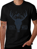 Stay Wild Deer Skull Graphic Tee - Black