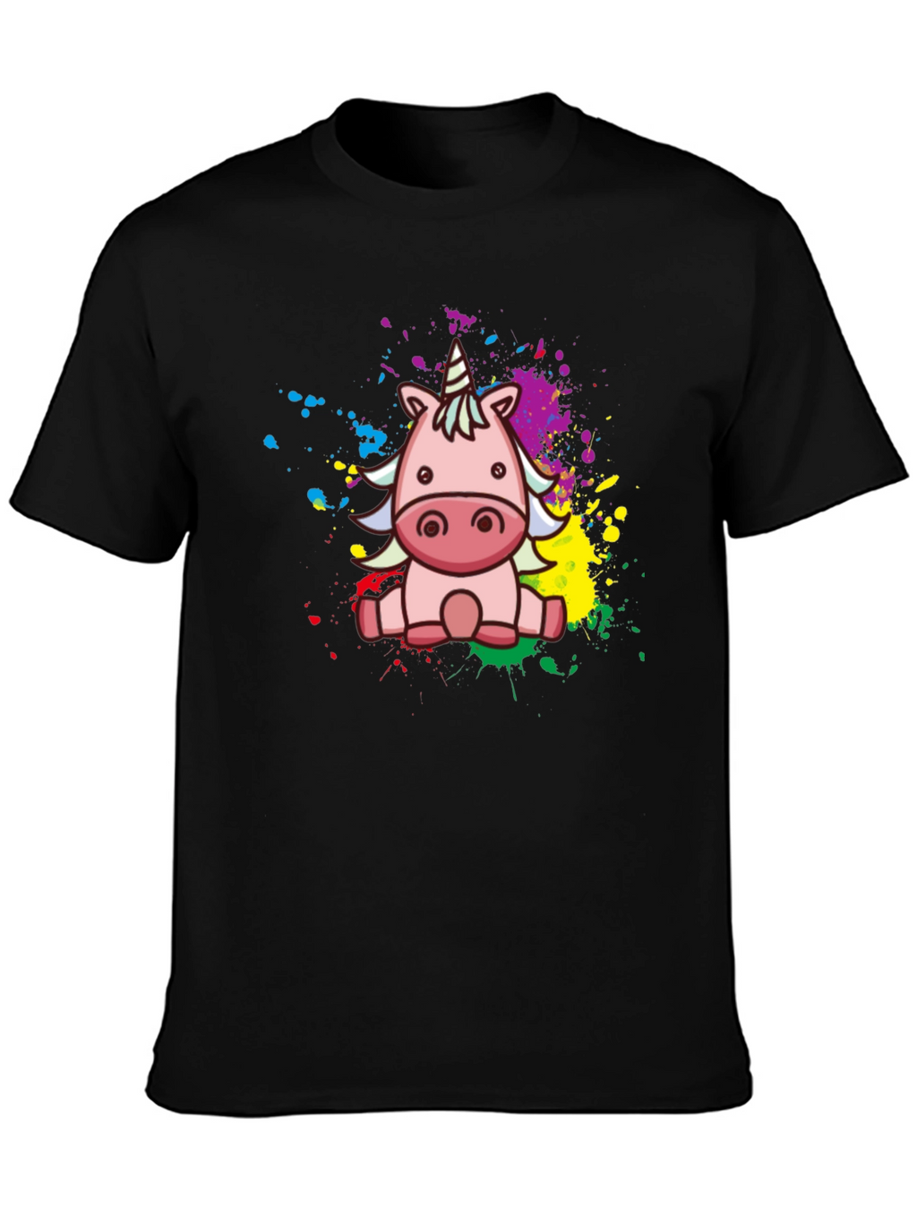 Cute Cartoon Unicorn Black T-Shirt