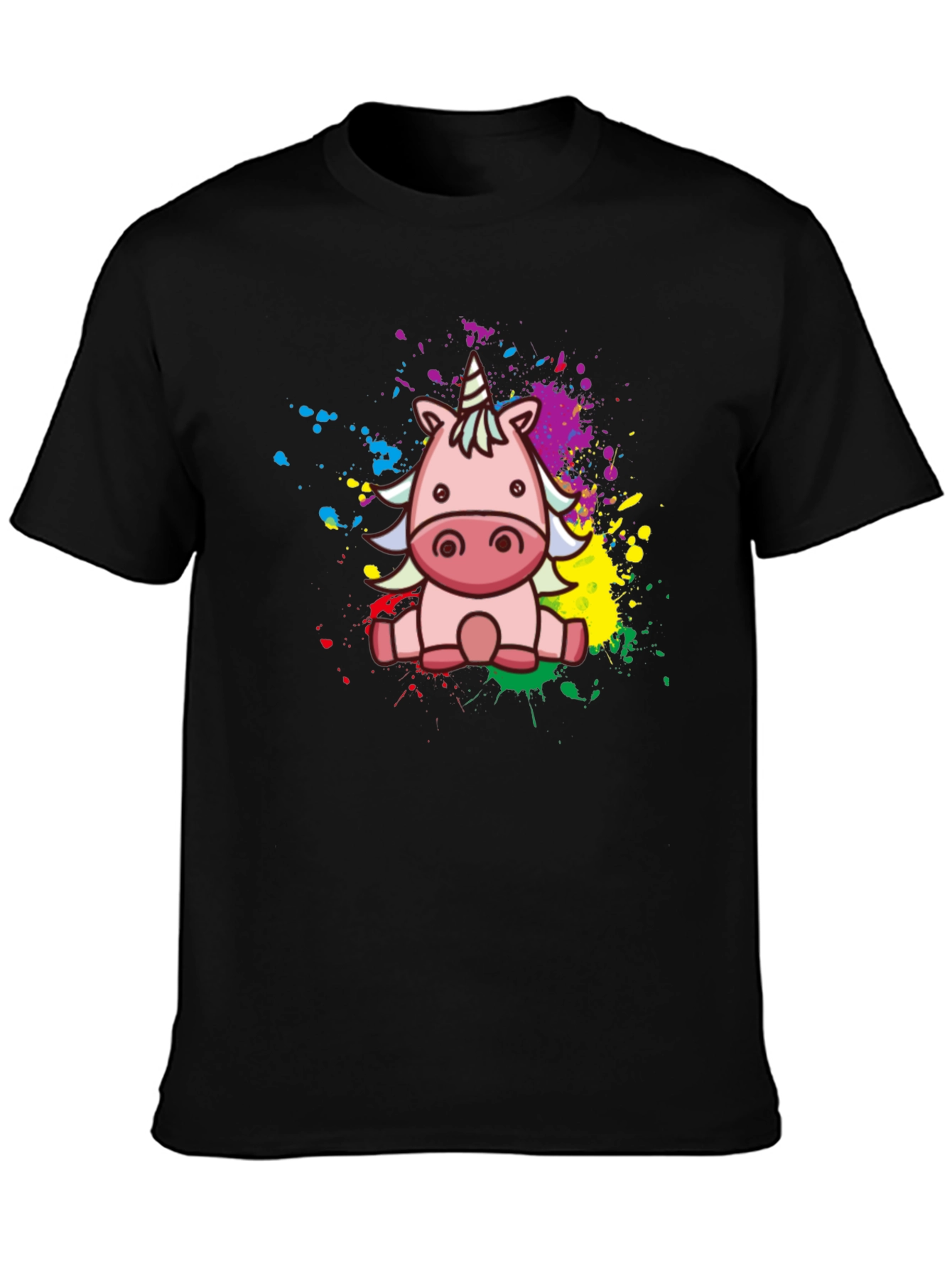Cute Cartoon Unicorn Black T-Shirt