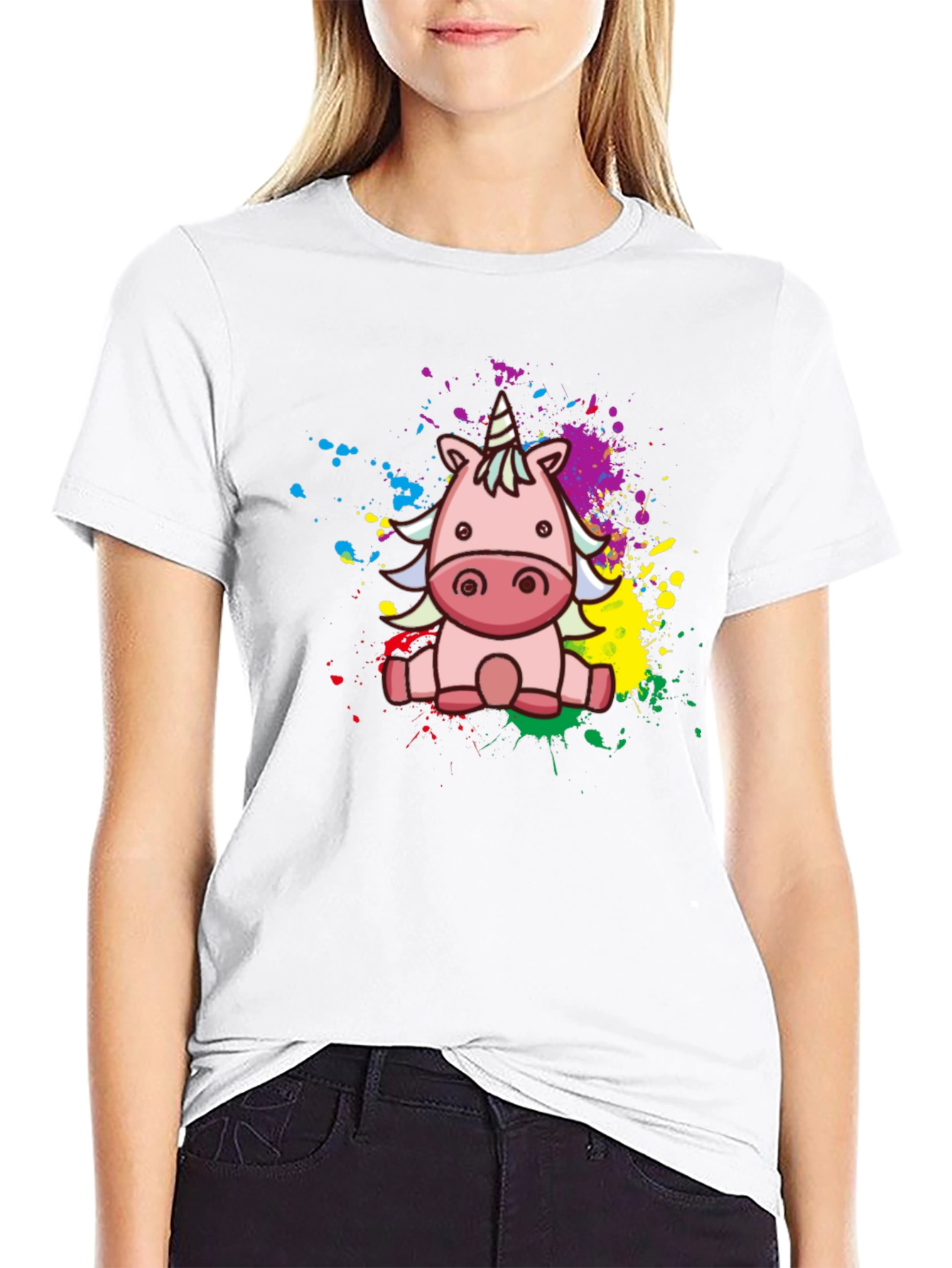 Cute Cartoon Unicorn Black T-Shirt