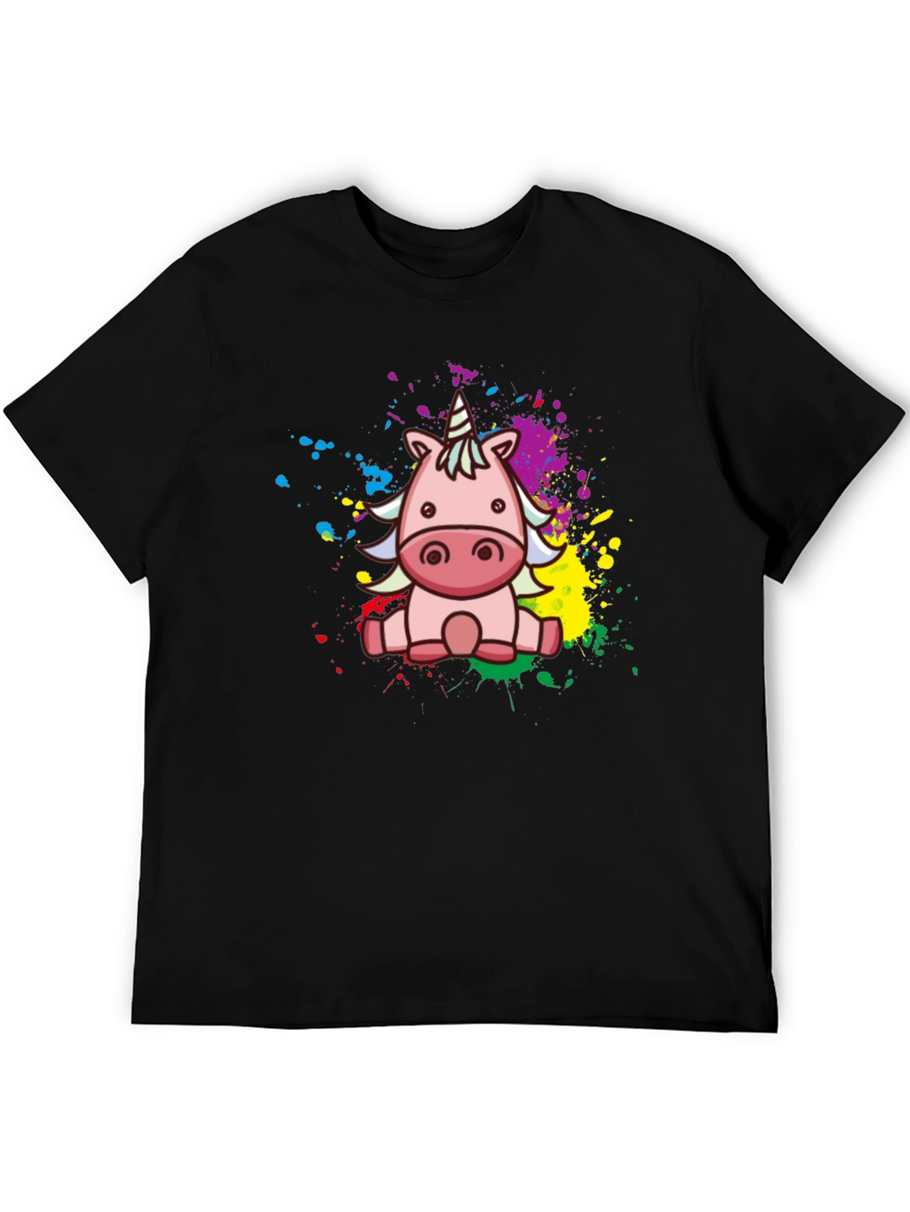 Cute Cartoon Unicorn Black T-Shirt