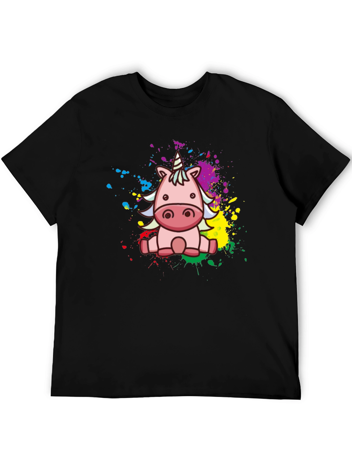 Cute Cartoon Unicorn Black T-Shirt