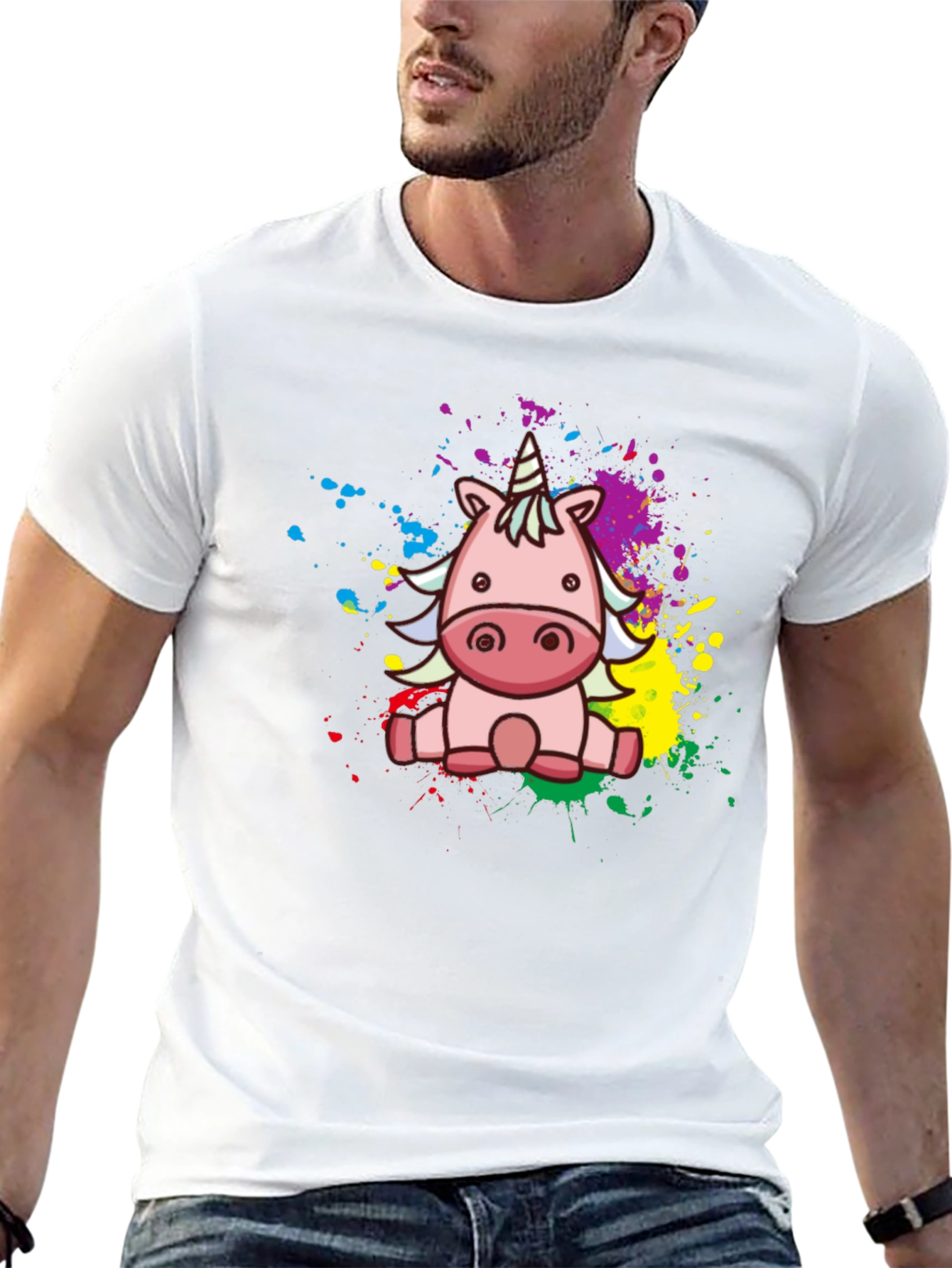 Cute Cartoon Unicorn Black T-Shirt