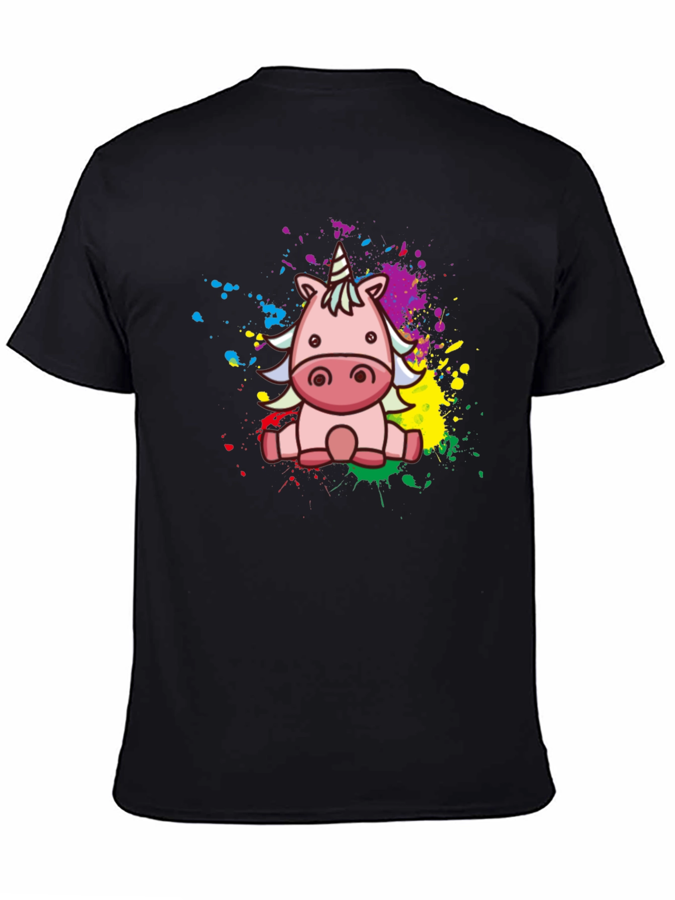 Cute Cartoon Unicorn Black T-Shirt