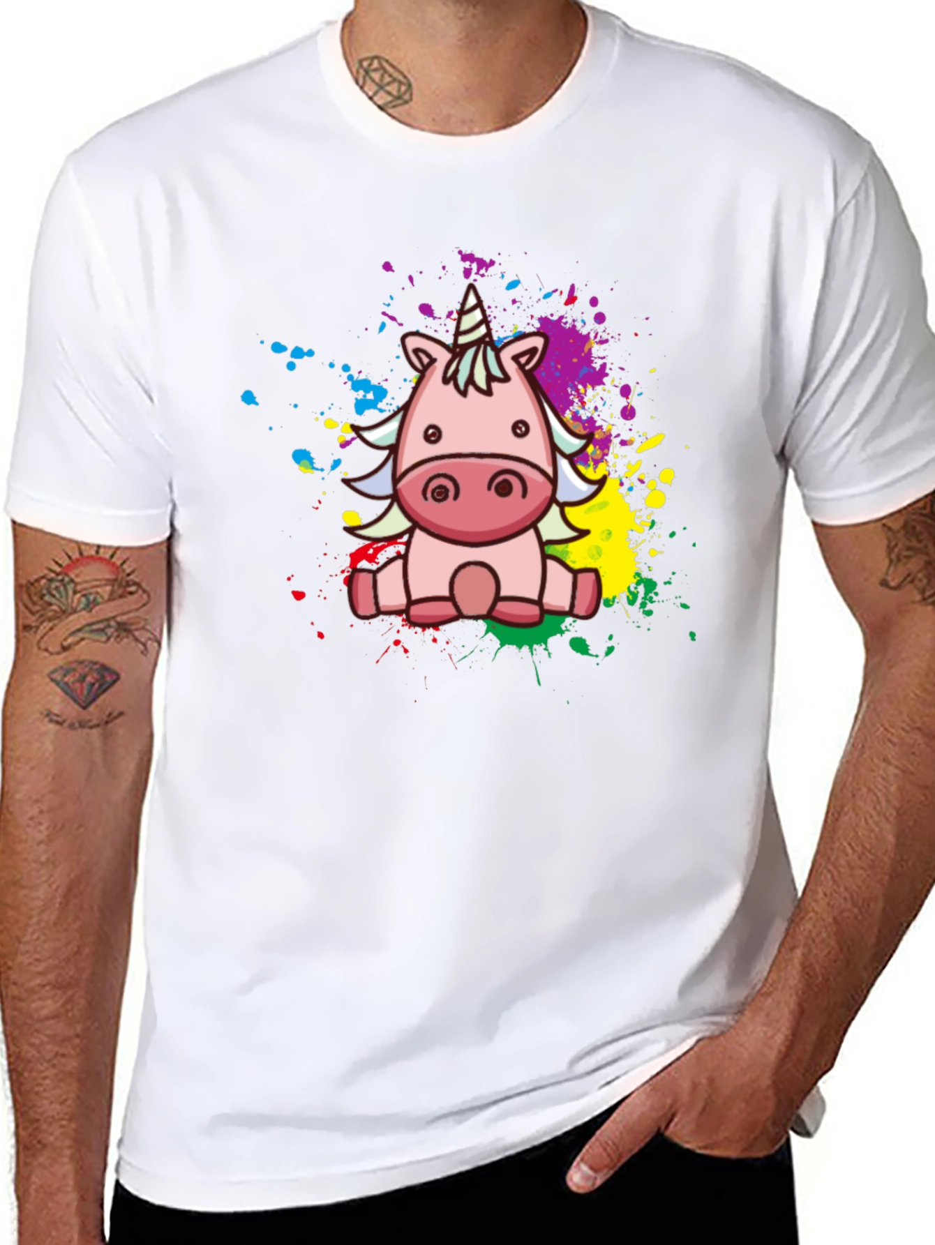 Cute Cartoon Unicorn Black T-Shirt