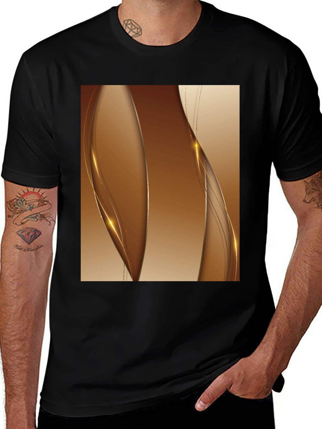 Modern Abstract Wave Black T-Shirt