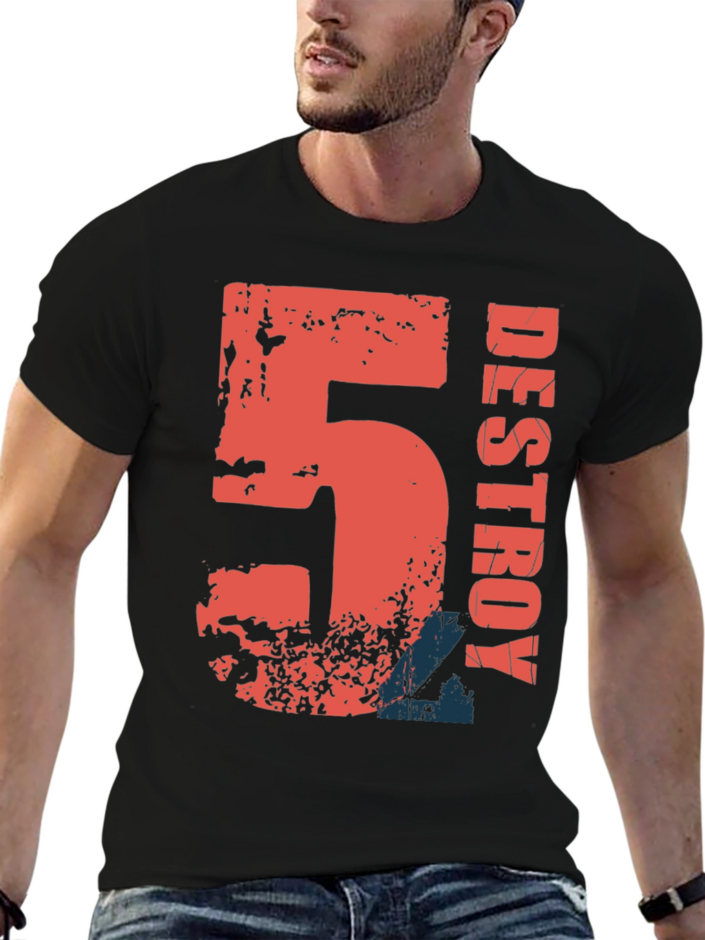 Destroy Graphic Print Black Cotton T-Shirt