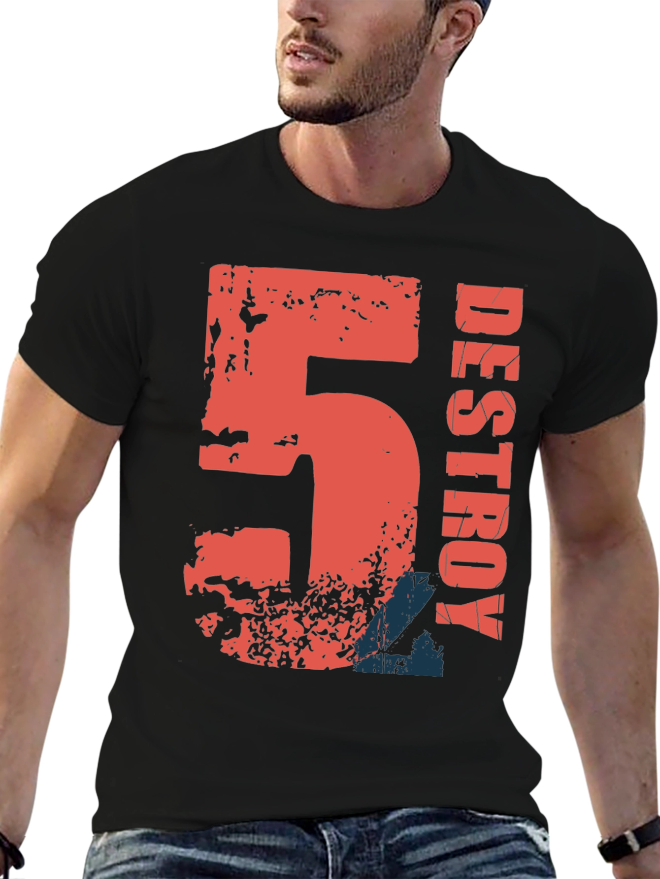 Destroy Graphic Print Black Cotton T-Shirt