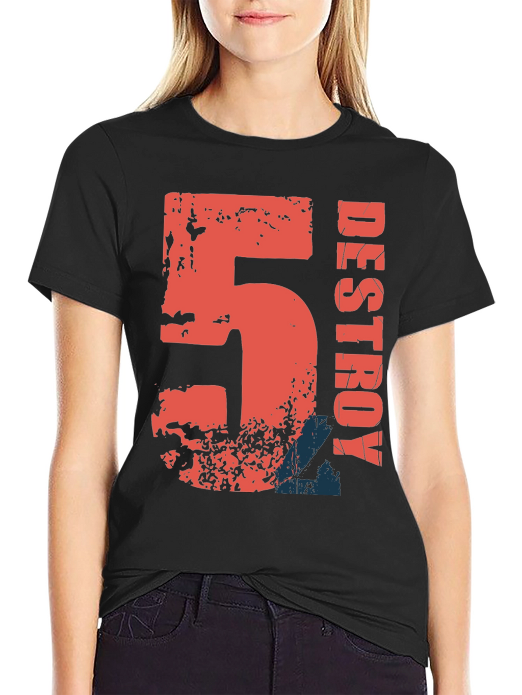 Destroy Graphic Print Black Cotton T-Shirt