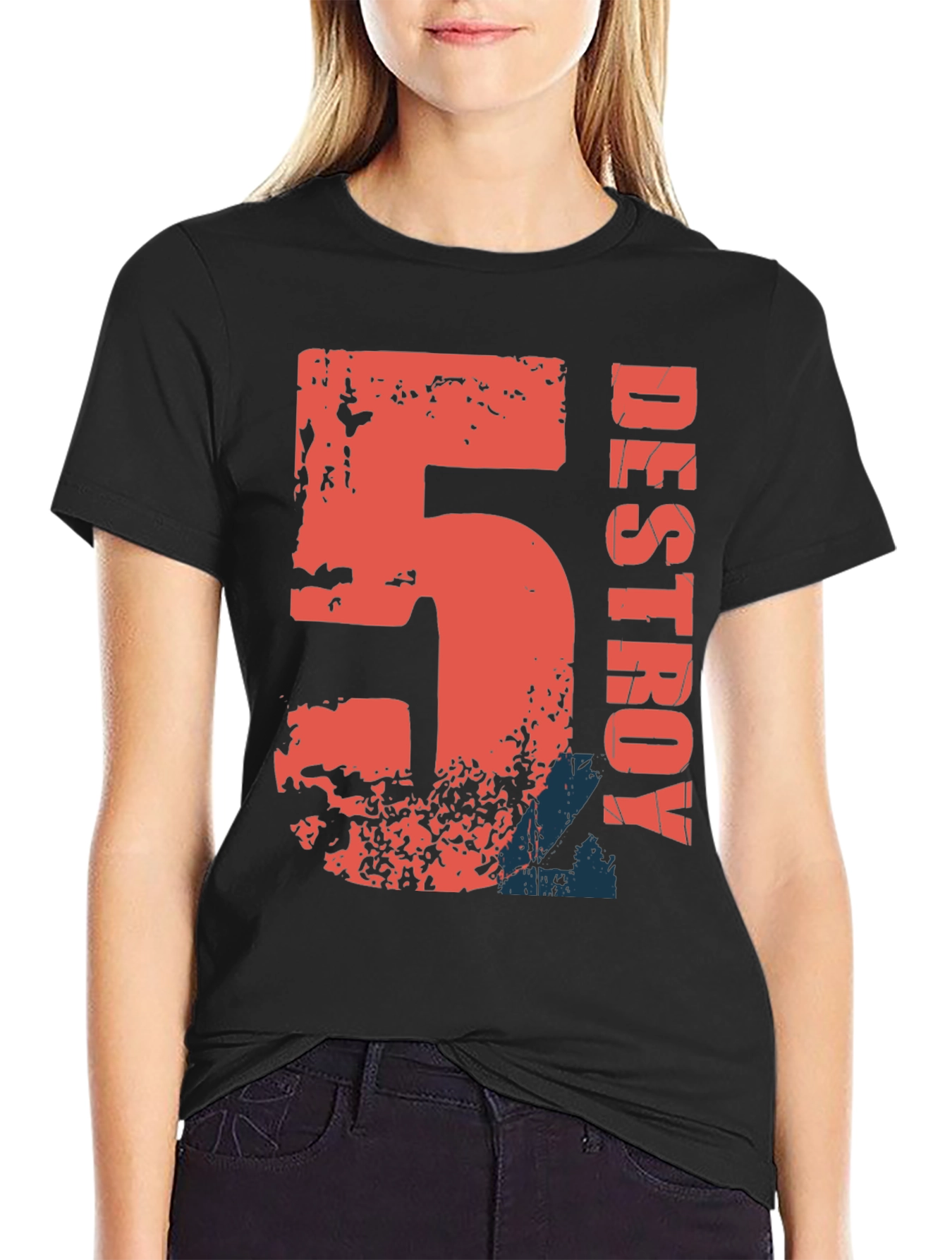 Destroy Graphic Print Black Cotton T-Shirt