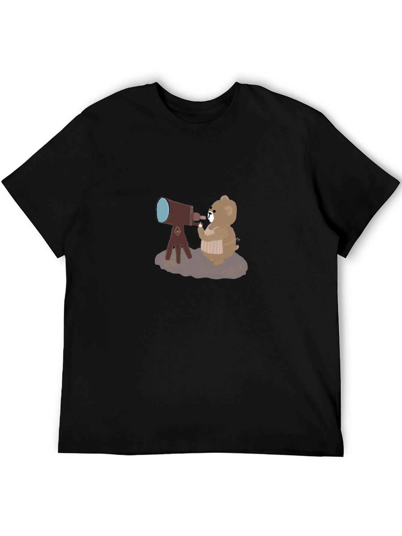 Bear with Telescope Black T-Shirt