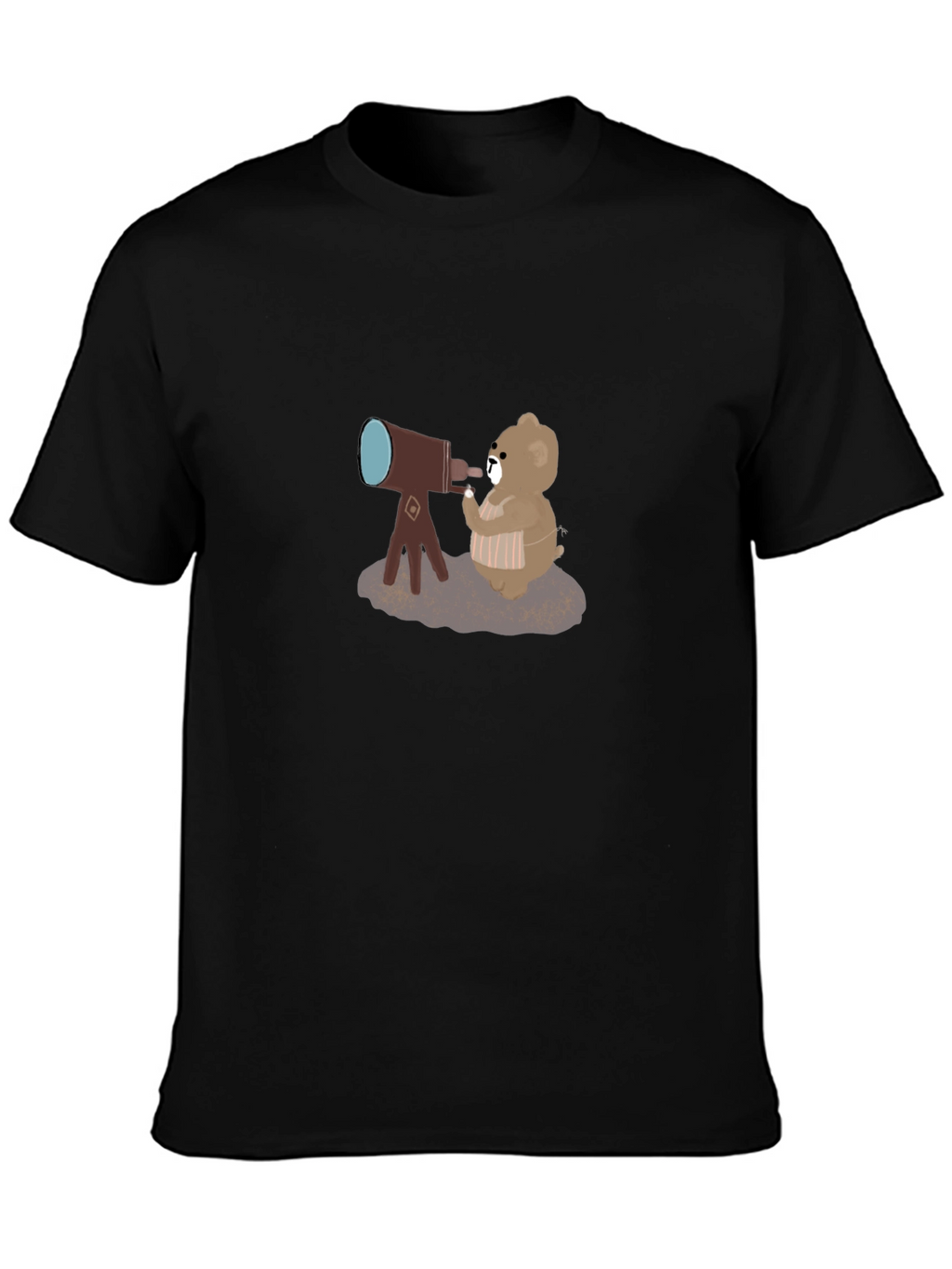 Bear with Telescope Black T-Shirt