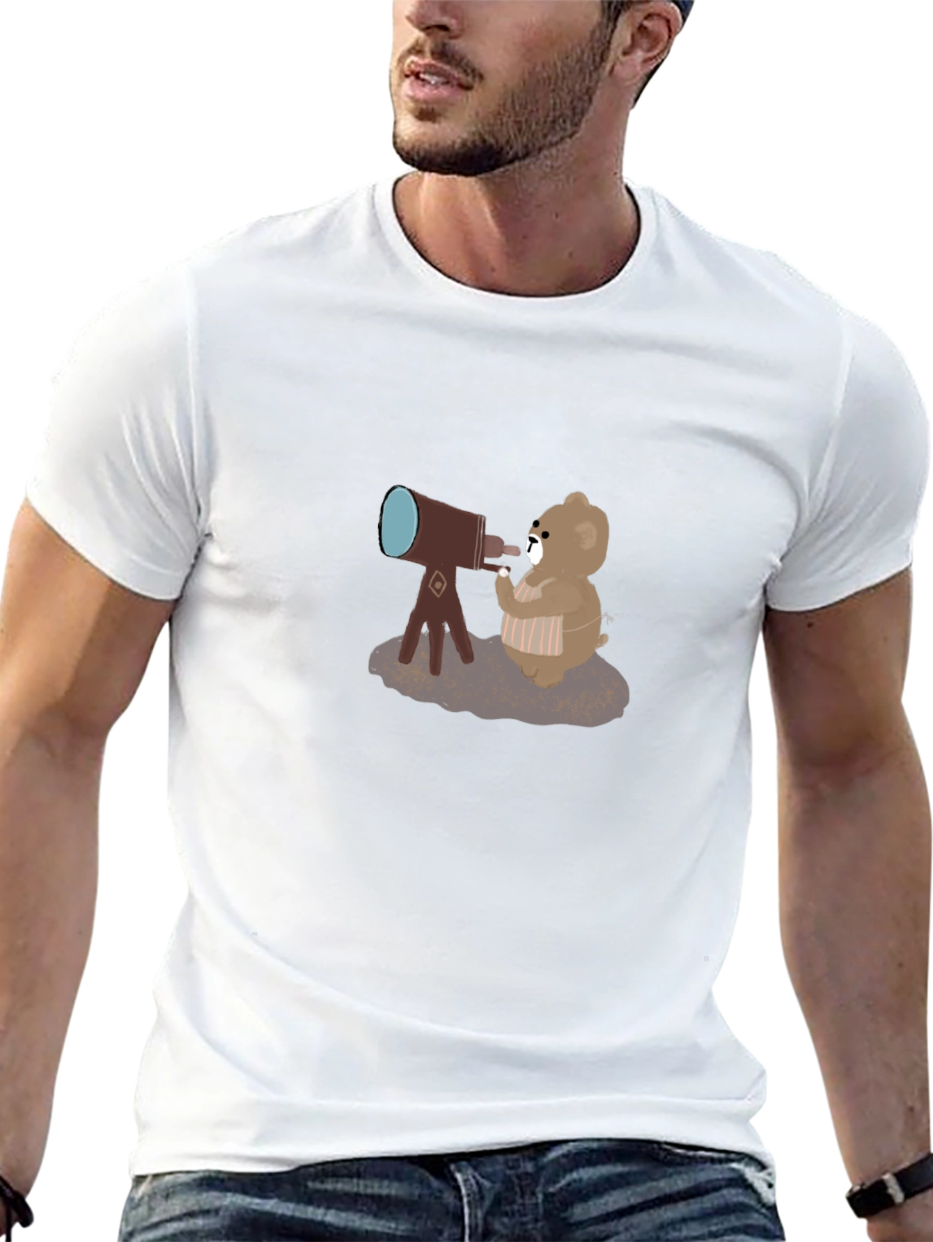 Bear with Telescope Black T-Shirt