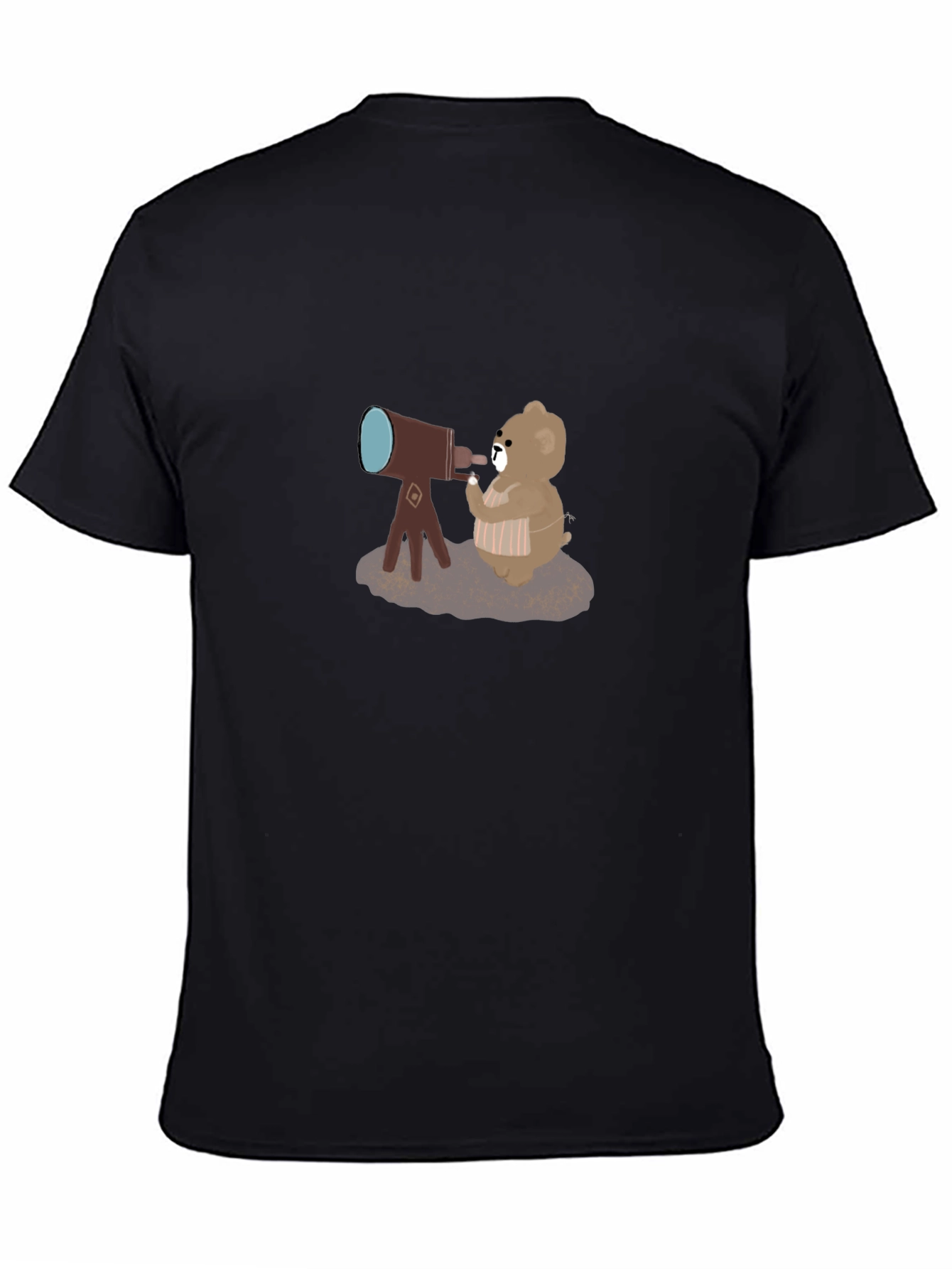 Bear with Telescope Black T-Shirt