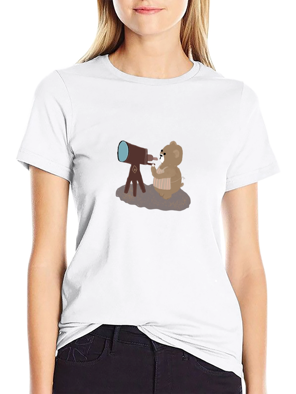 Bear with Telescope Black T-Shirt