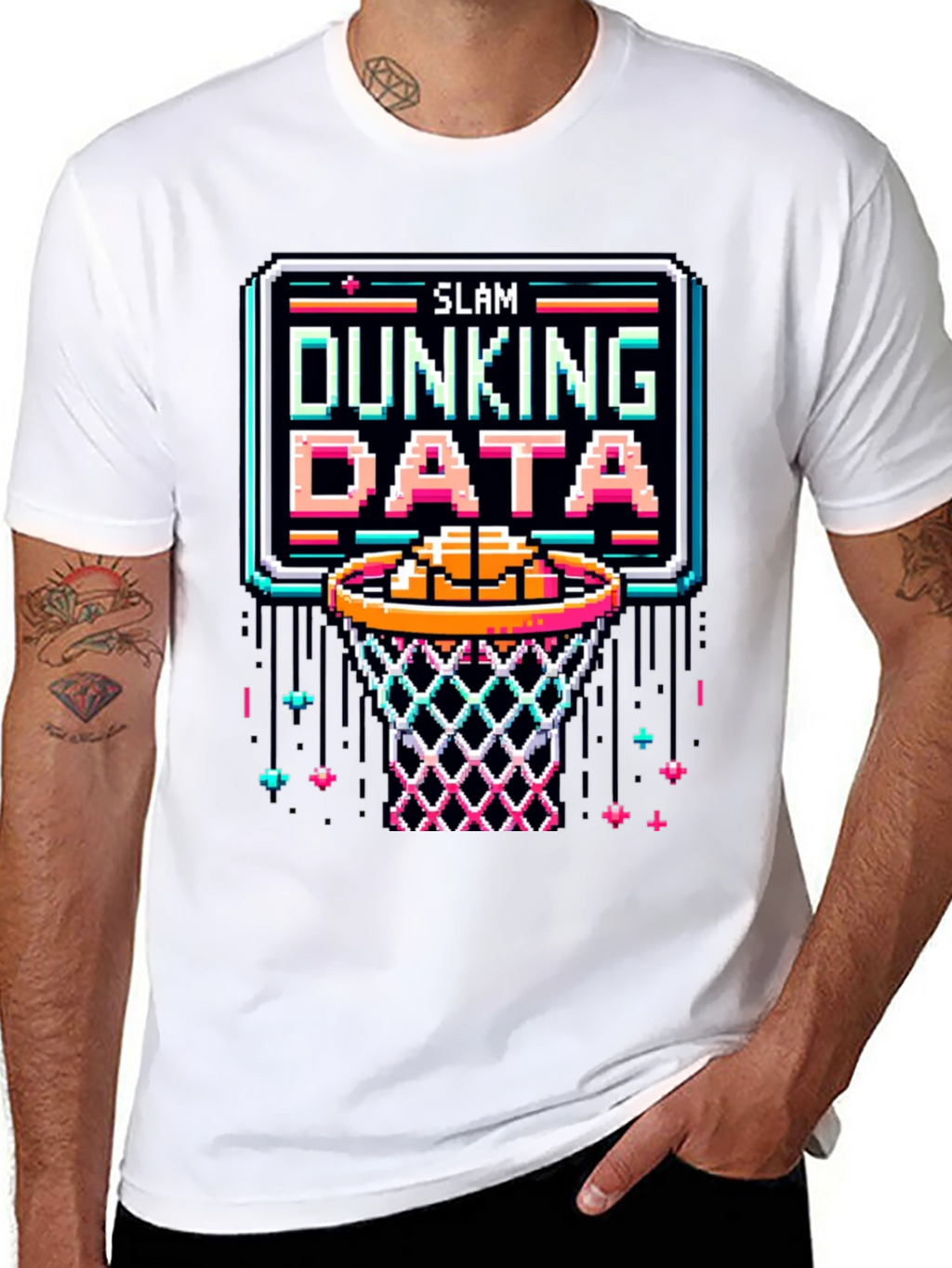 Slam Dunking Data Pixel Art T-Shirt