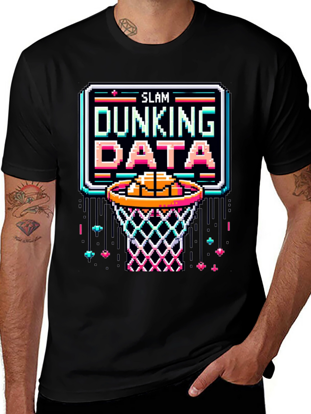 Slam Dunking Data Pixel Art T-Shirt