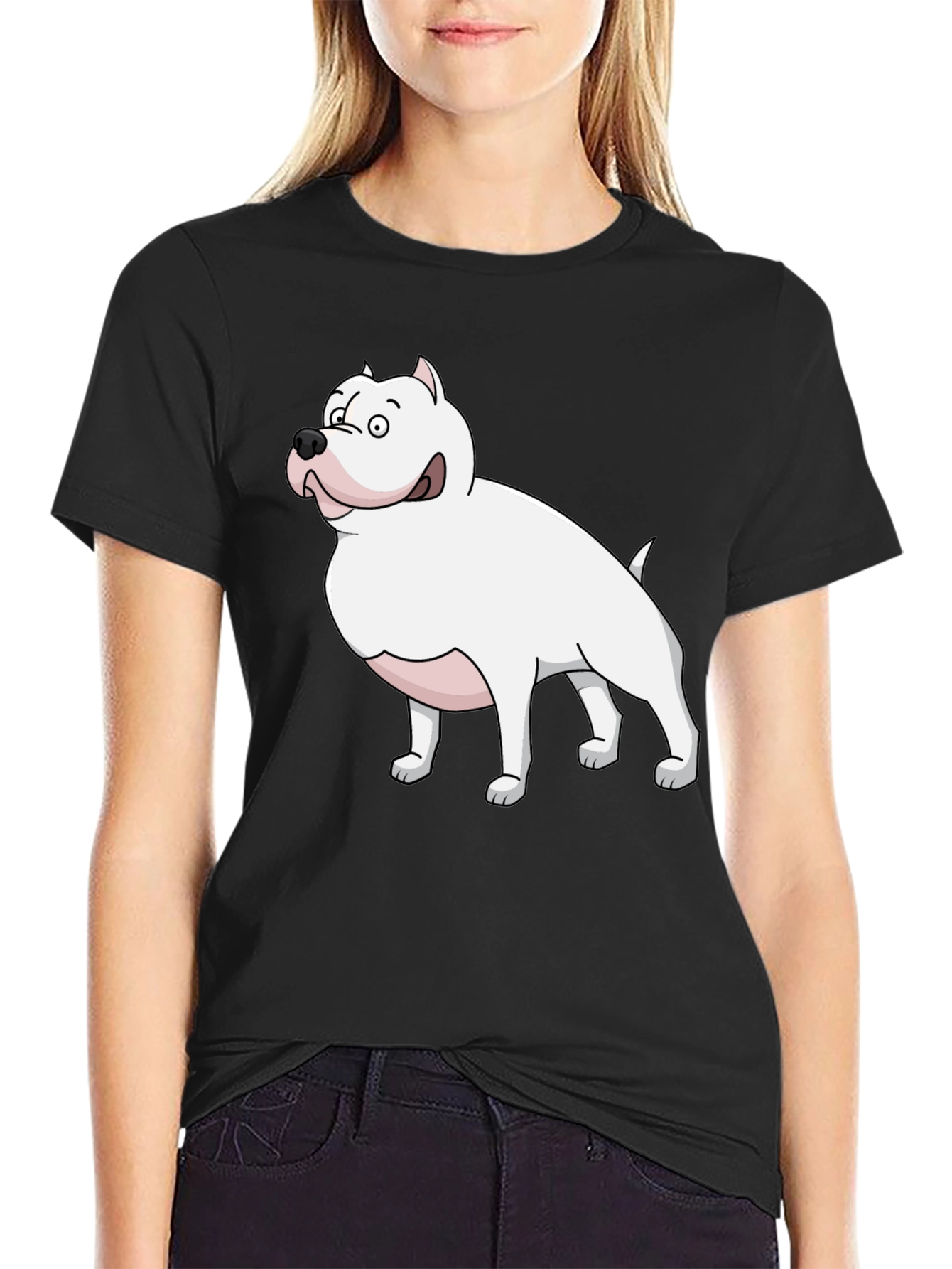 Cartoon Dog Graphic Tee - Black T-Shirt