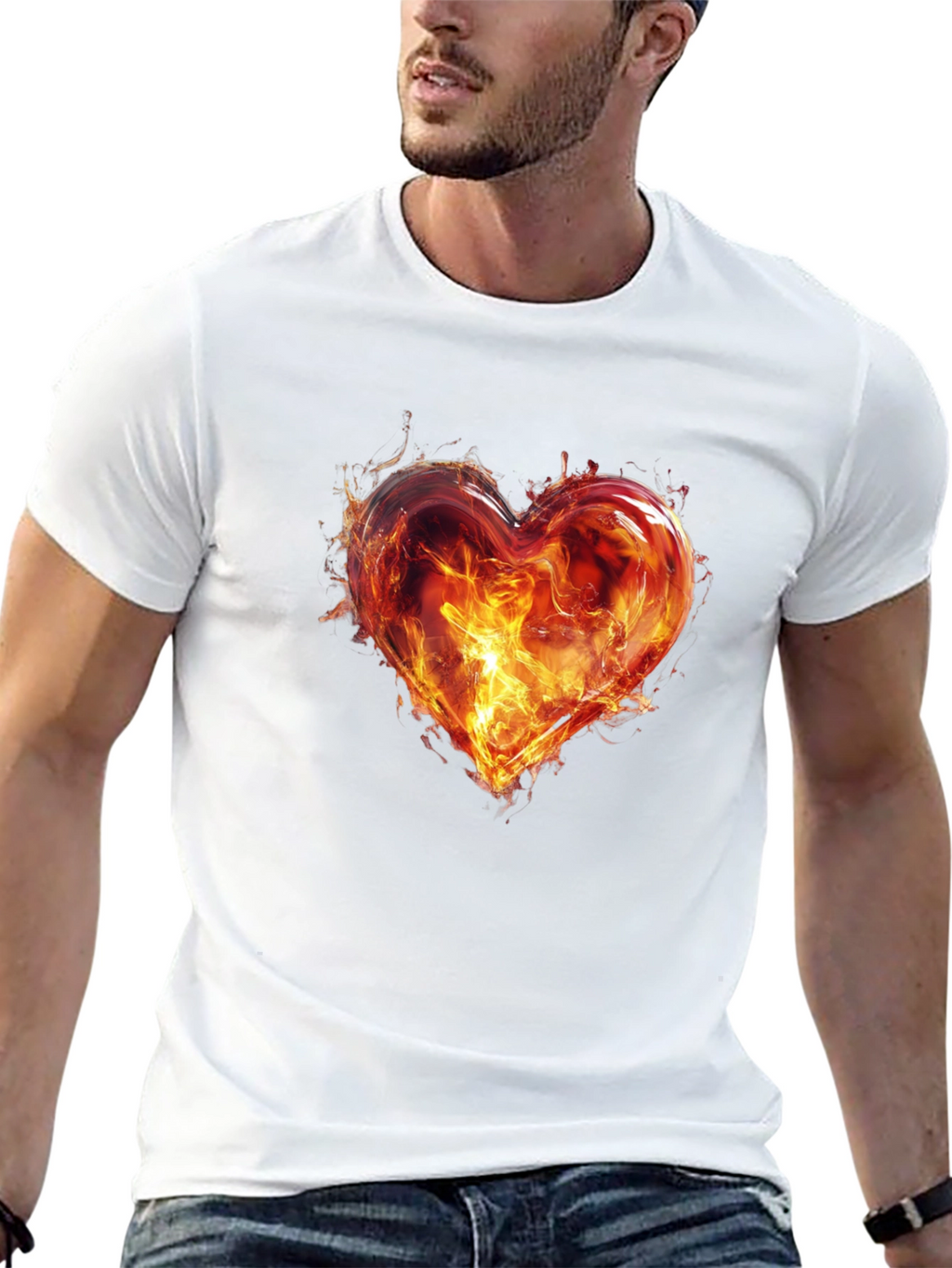Fiery Heart Graphic T-Shirt - Bold Black Tee