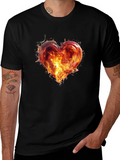 Fiery Heart Graphic T-Shirt - Bold Black Tee