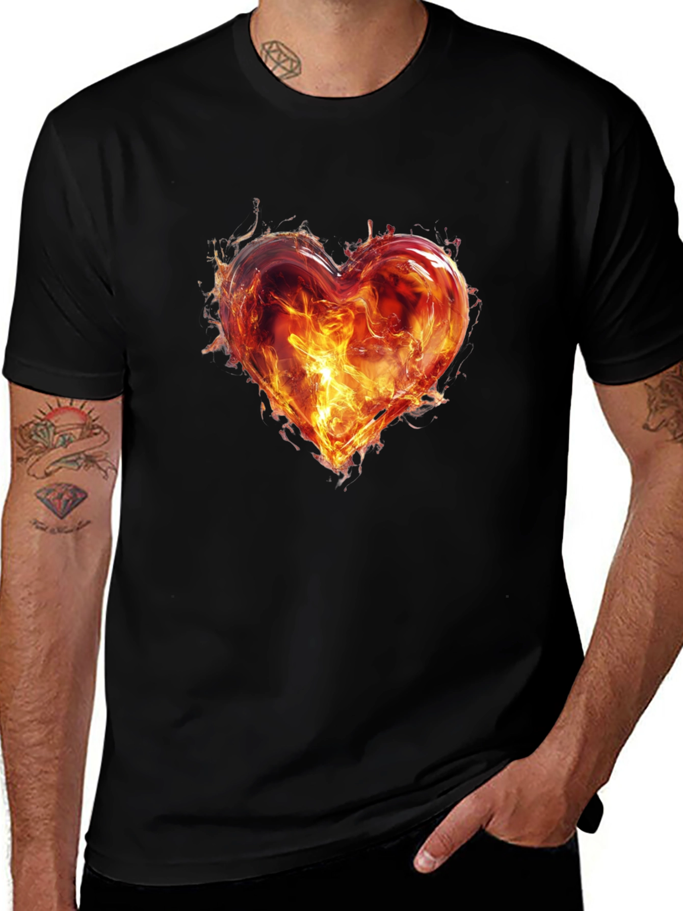 Fiery Heart Graphic T-Shirt - Bold Black Tee