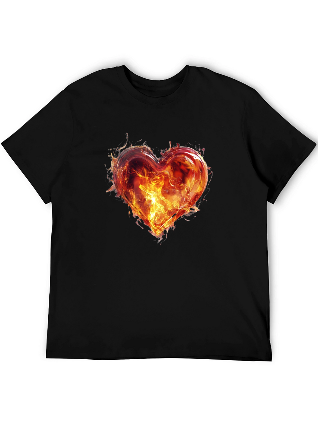 Fiery Heart Graphic T-Shirt - Bold Black Tee