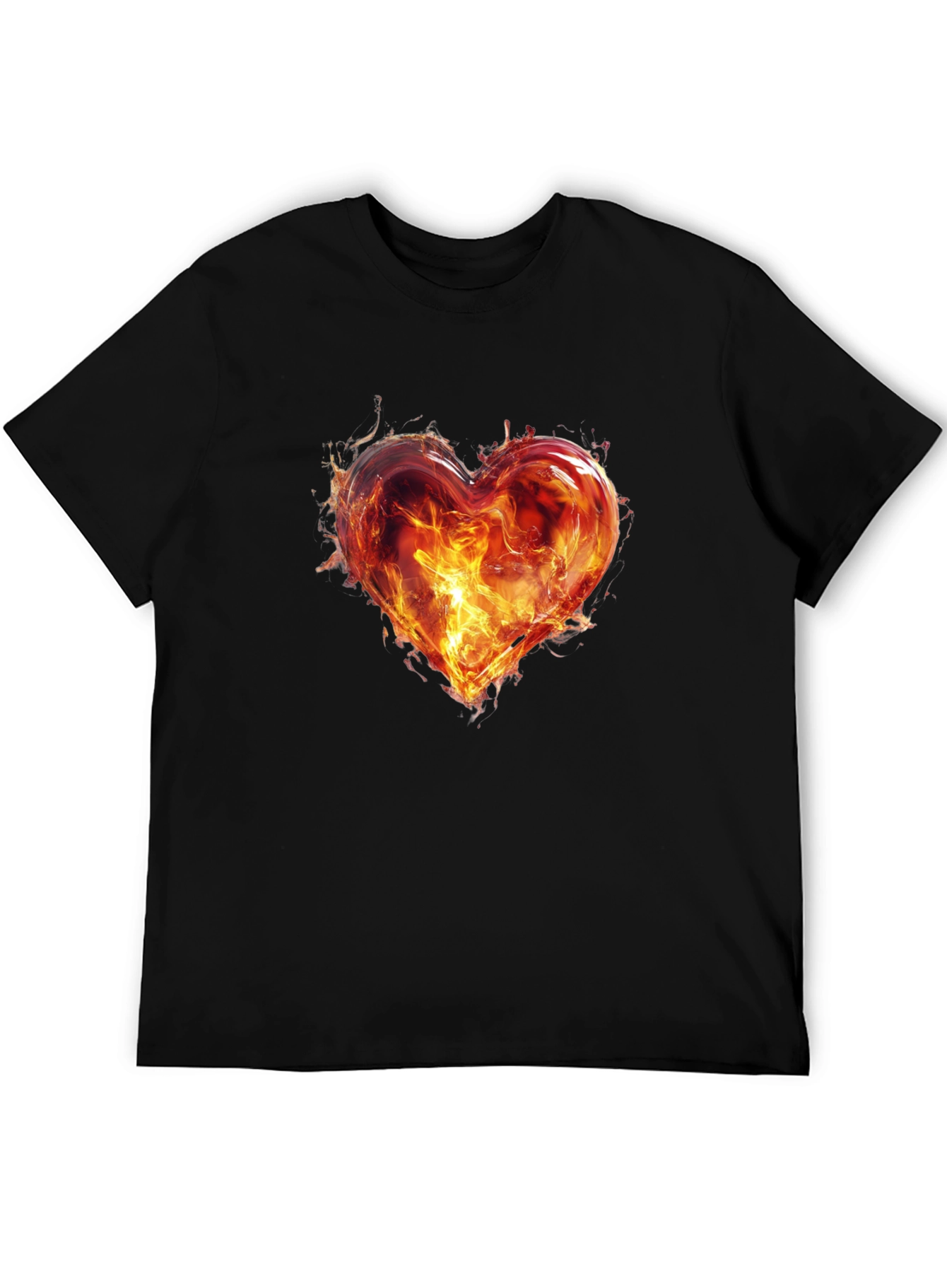 Fiery Heart Graphic T-Shirt - Bold Black Tee