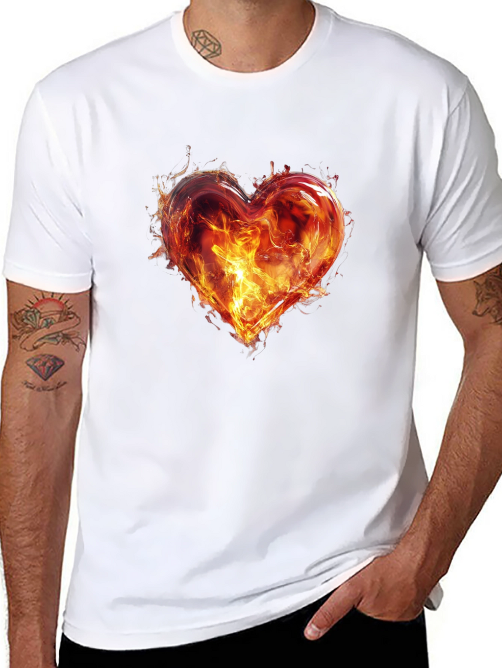 Fiery Heart Graphic T-Shirt - Bold Black Tee