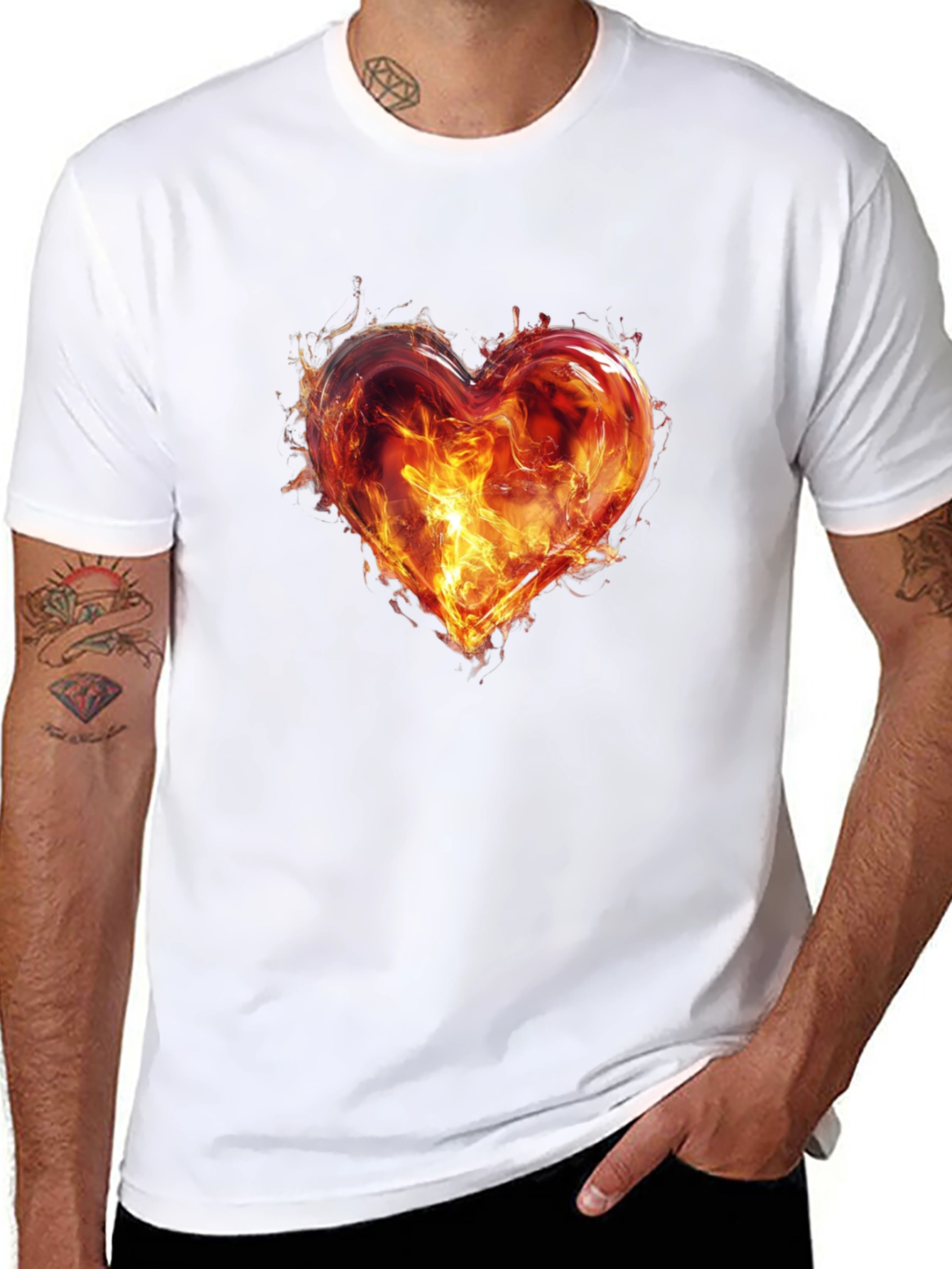 Fiery Heart Graphic T-Shirt - Bold Black Tee