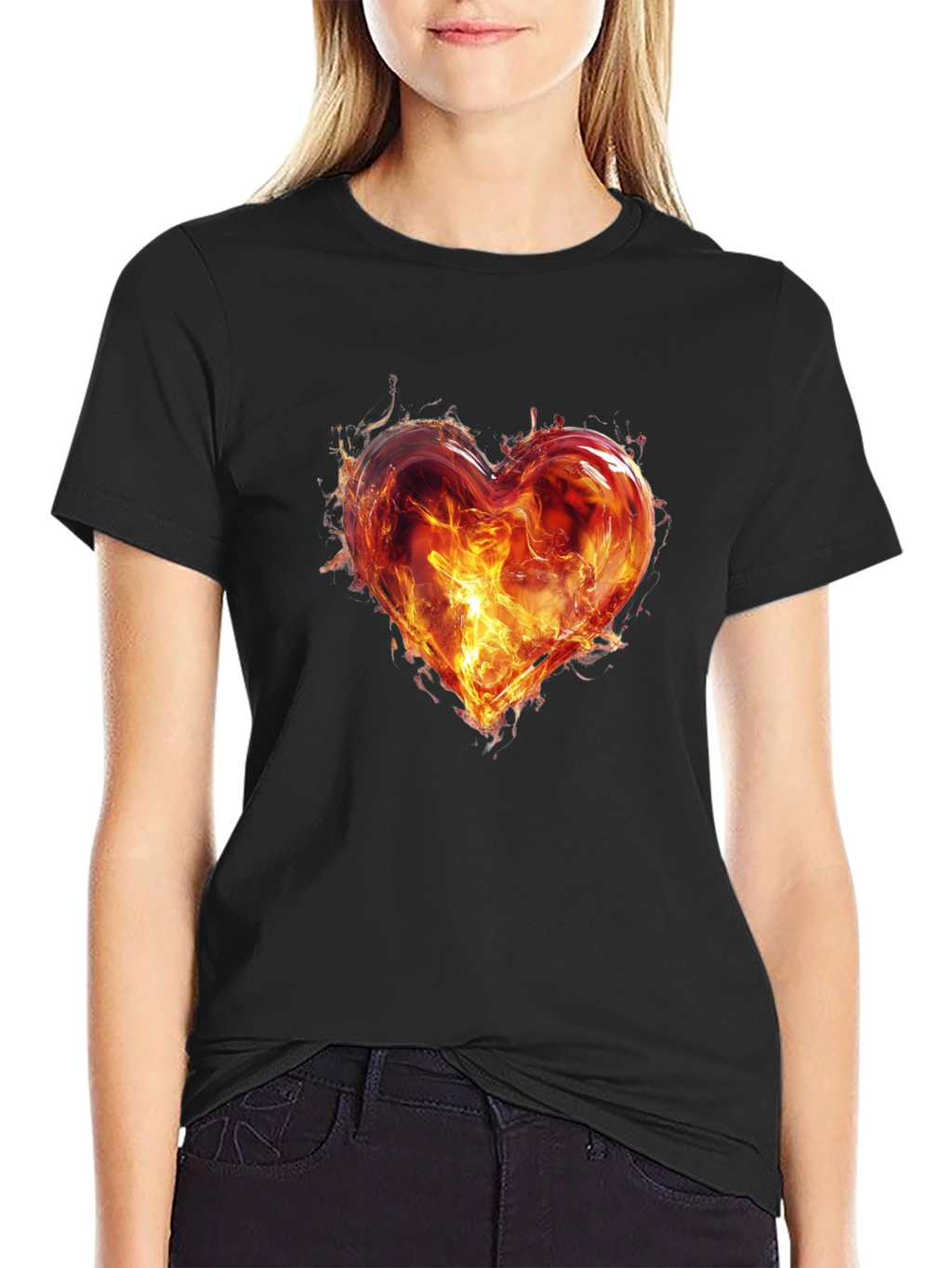 Fiery Heart Graphic T-Shirt - Bold Black Tee