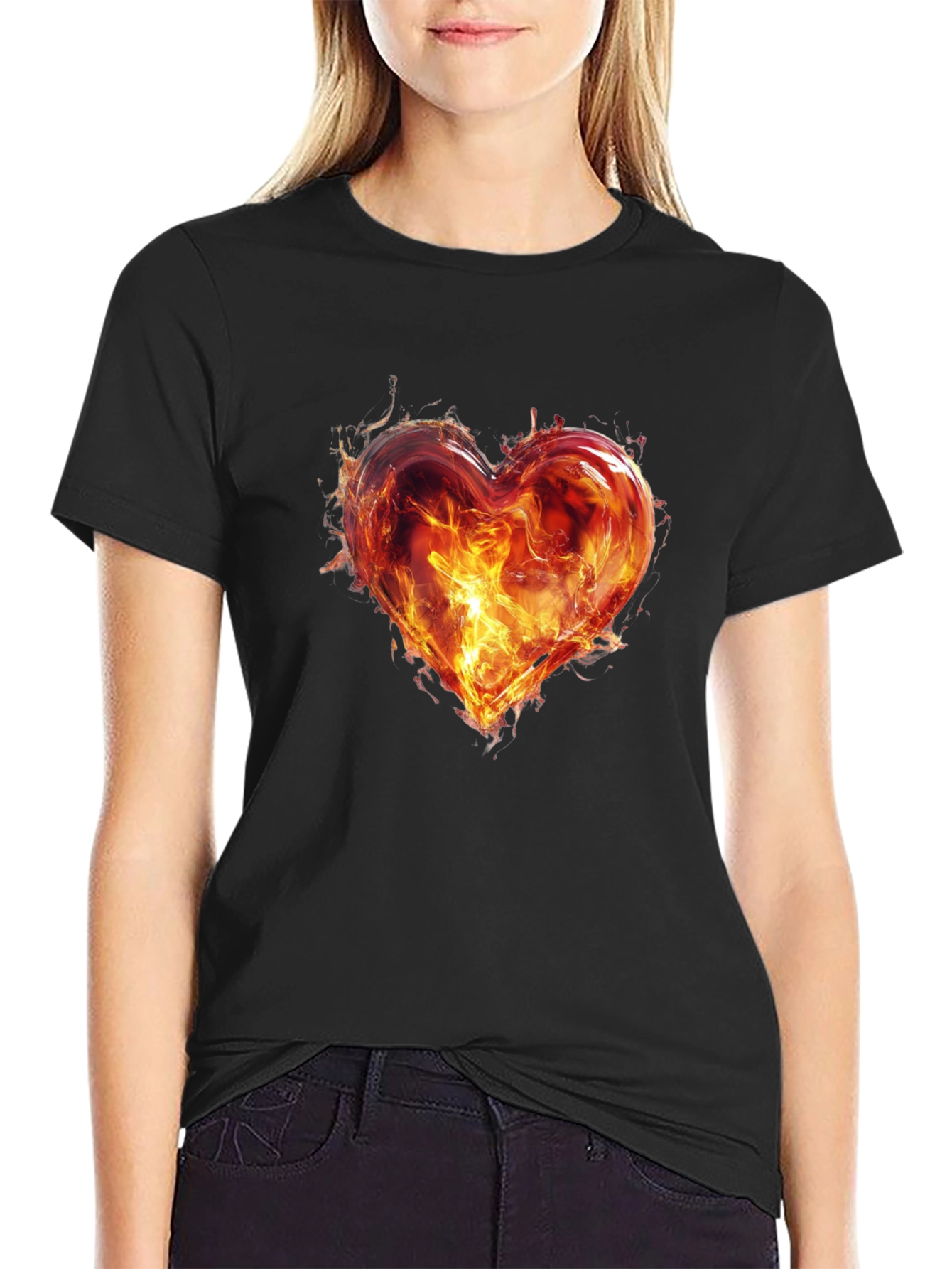Fiery Heart Graphic T-Shirt - Bold Black Tee