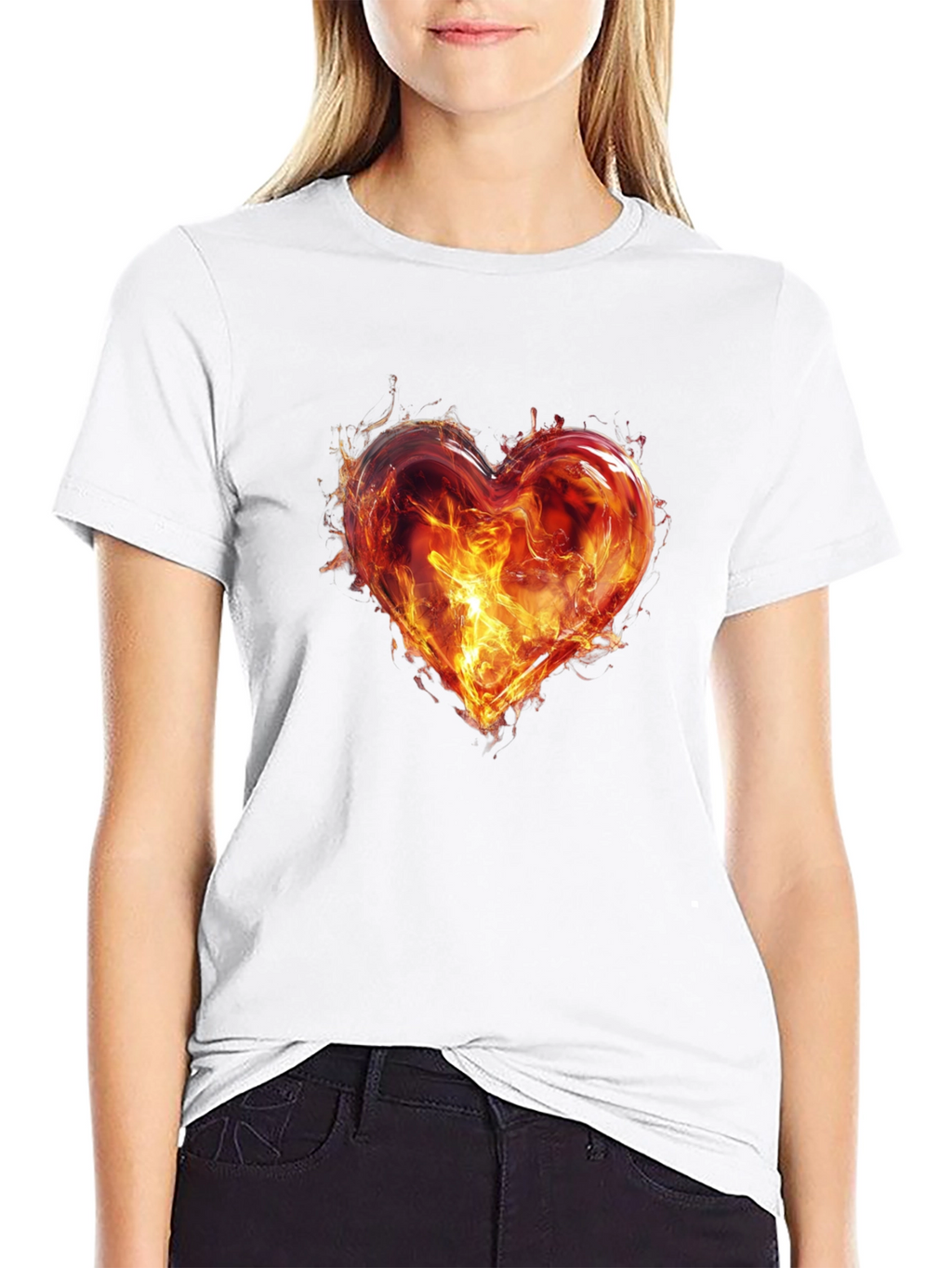 Fiery Heart Graphic T-Shirt - Bold Black Tee